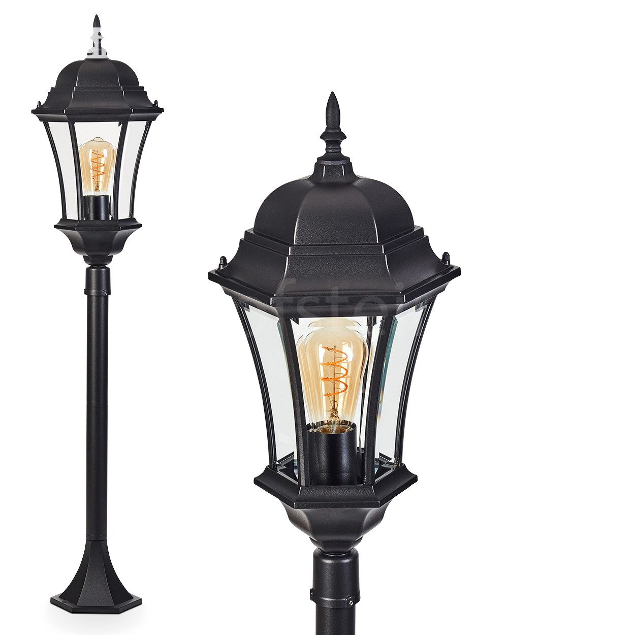 hofstein Pollerleuchte Wegeleuchte aus Metall/Glas in Schwarz/Klar, ohne Leuchtmittel, Wechselscheiben in Klar, antike Außenleuchte, Gartenlampe, IP44, 1xE27