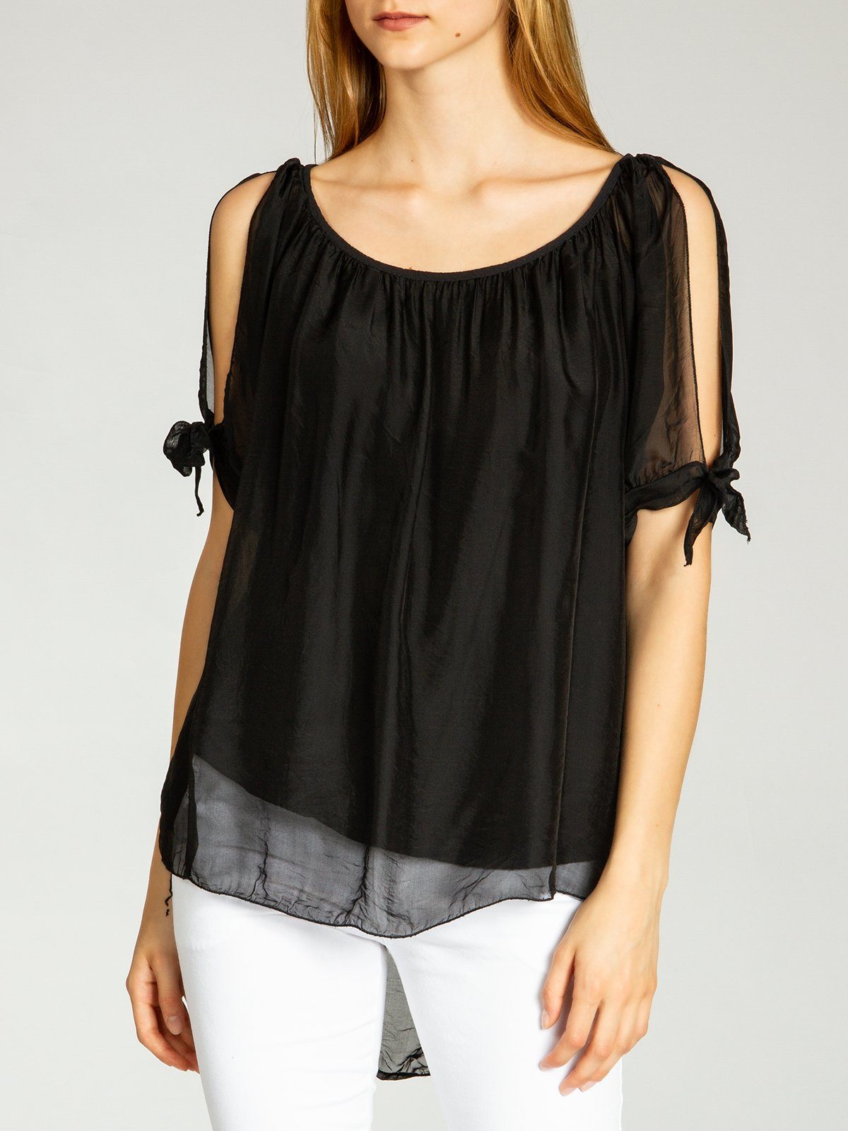 Seidenanteil lange leichte Damen Caspar elegante Shirtbluse Bluse Sommer mit BLU020 schwarz