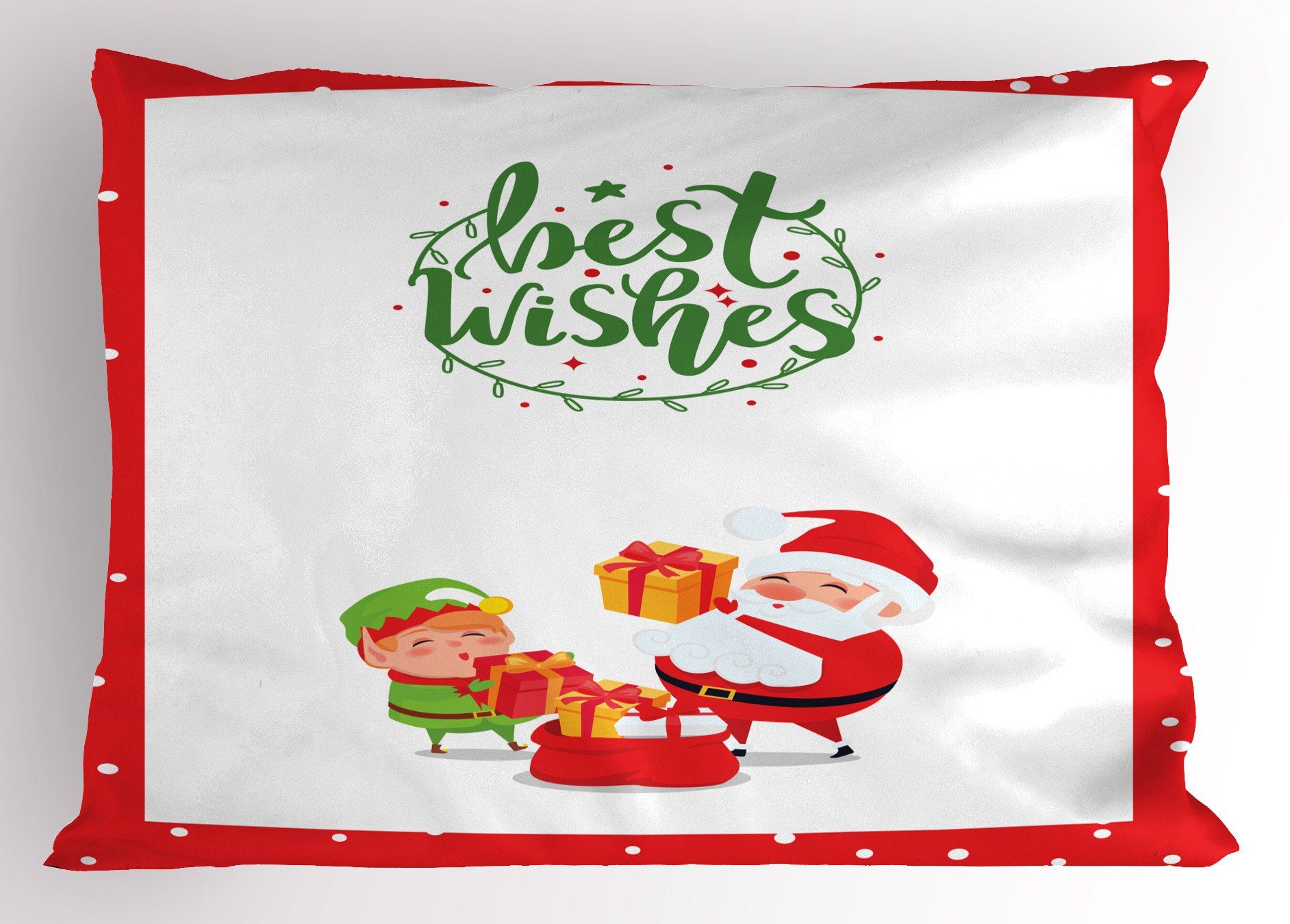 Kissenbezüge Dekorativer Standard King Size Gedruckter Kissenbezug, Abakuhaus (1 Stück), Weihnachten Beste Wünsche Elf und Santa