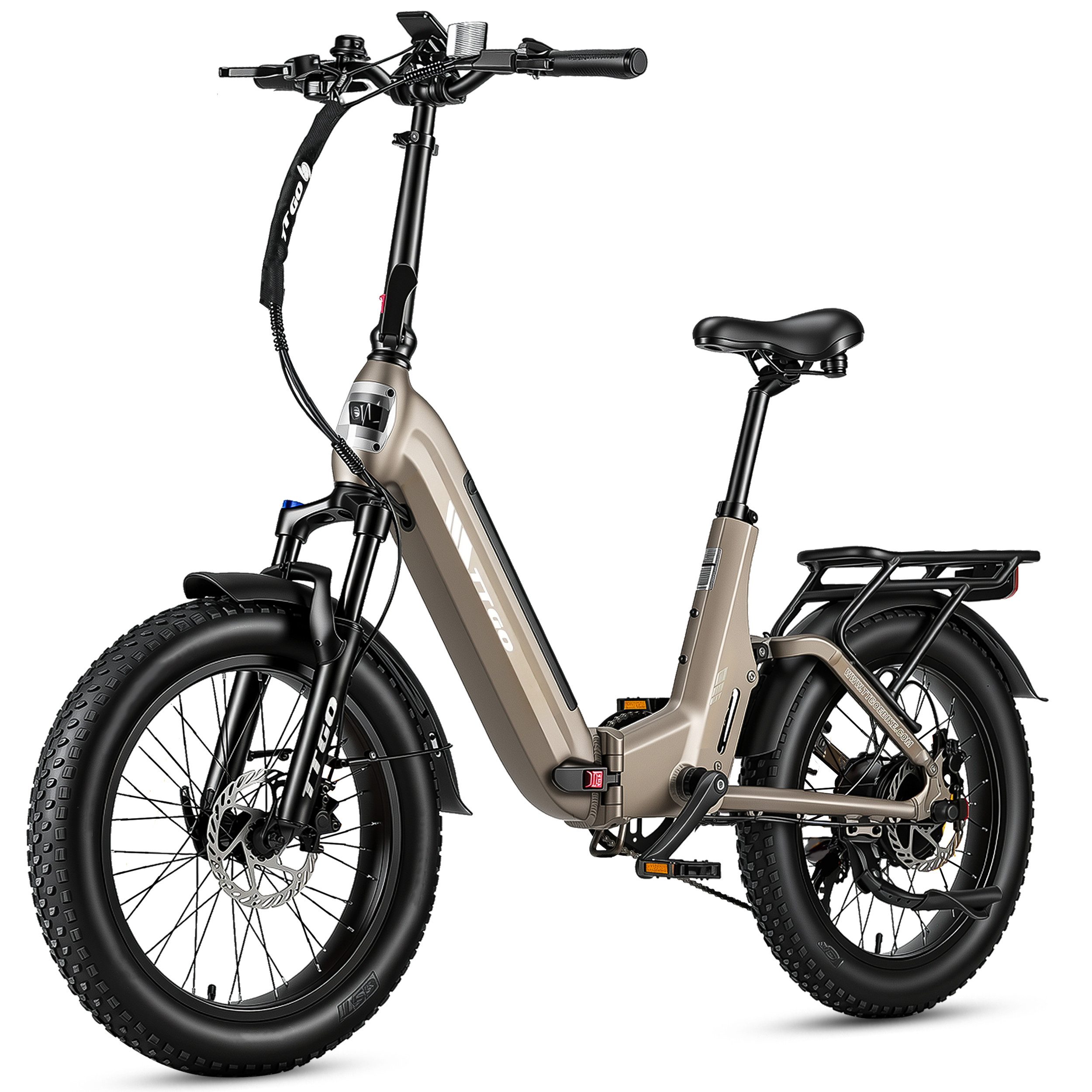TTGO E-Bike Klapprad 20 Zoll, Fully, Vollfederung, 48V 720Wh, bis zu 150km, 150kg belastbar, 7 Gang SHIMANO, Kettenschaltung, Heckmotor, 720 Wh, (Faltrad, Softtail, hydr. Scheibenbremse, mit Bremslicht), Drehmomentsensor, Lockout-Federgabel, Elektrofahrrad für Damen Herren