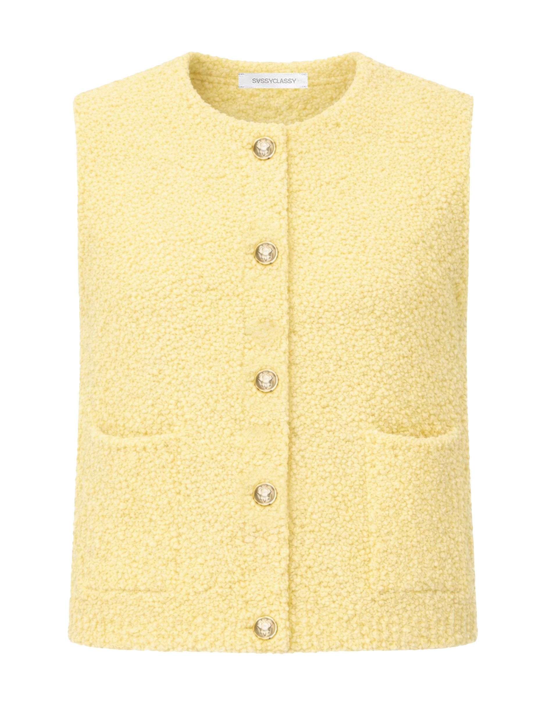 SASSYCLASSY Kurzweste Bouclé-Weste mit aufgesetzten Taschen für Damen Weich günstig online kaufen
