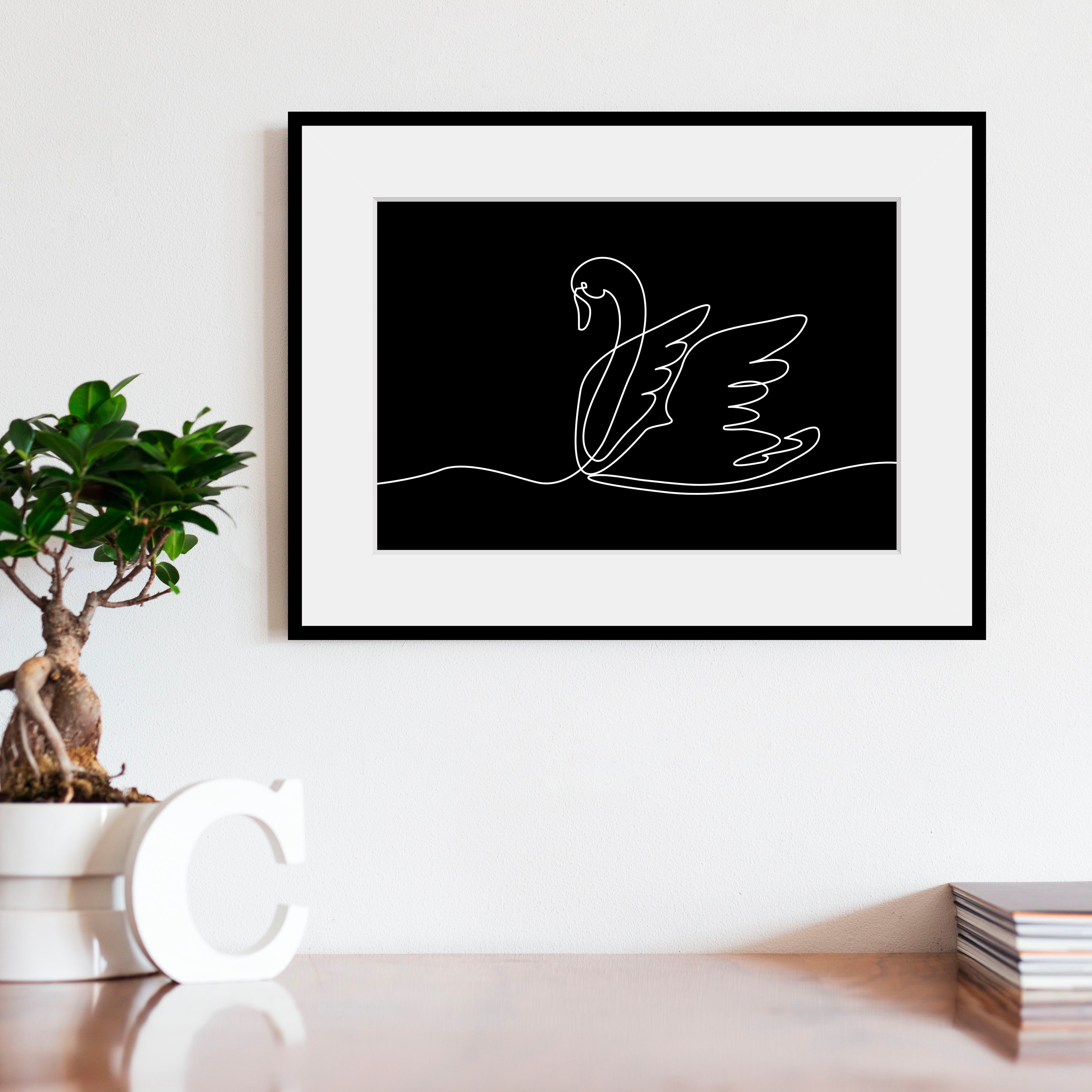 queence Bild Alessa, Kunst, Modern, Schwanen Bilder, Schwarz-Weiß (1 St), HD Premium Poster-Druck inkl. Holzrahmen