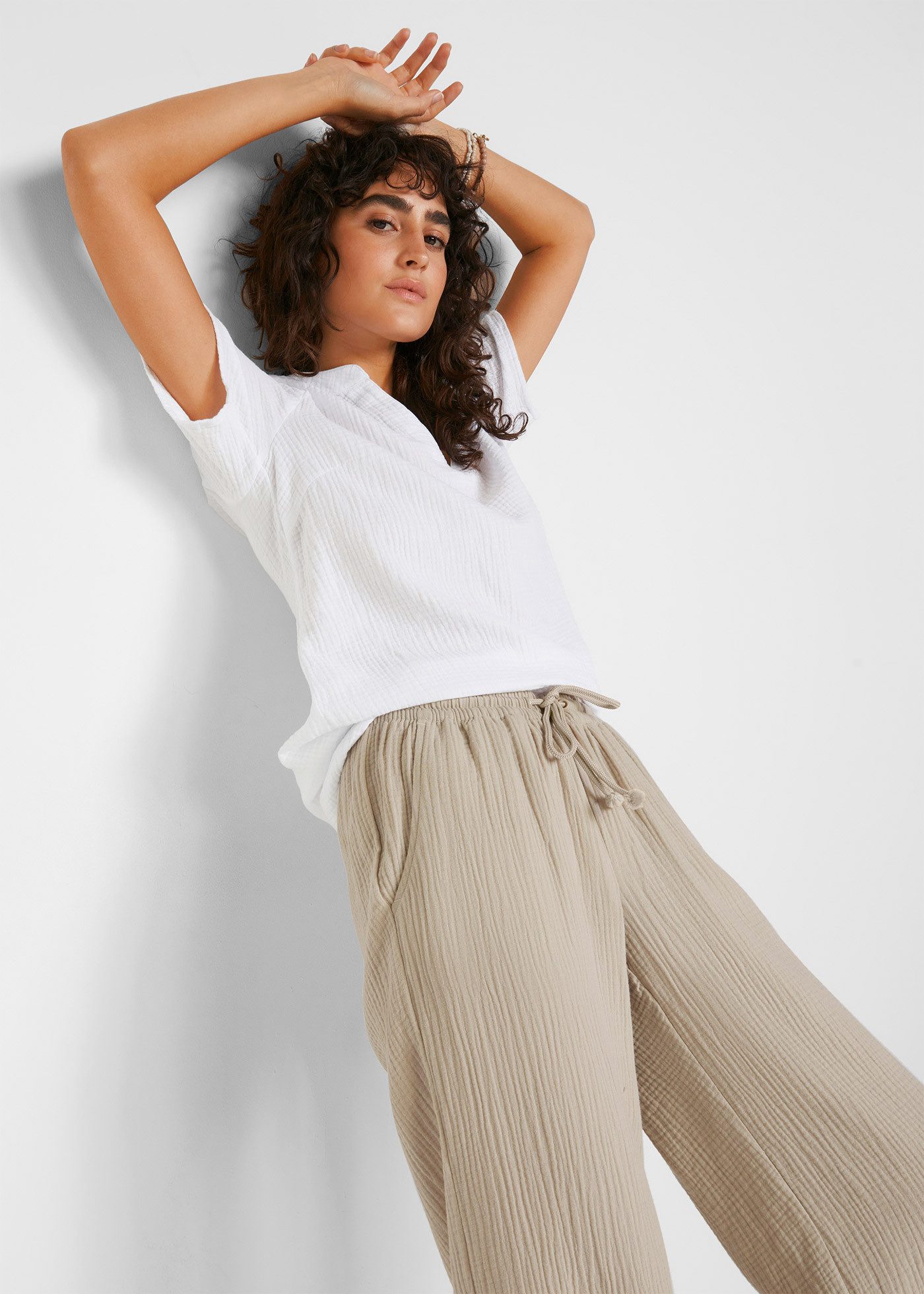 bonprix Palazzohose (1-tlg) aus Musselin, lockere Passform, elastischer Bund, knöchellang