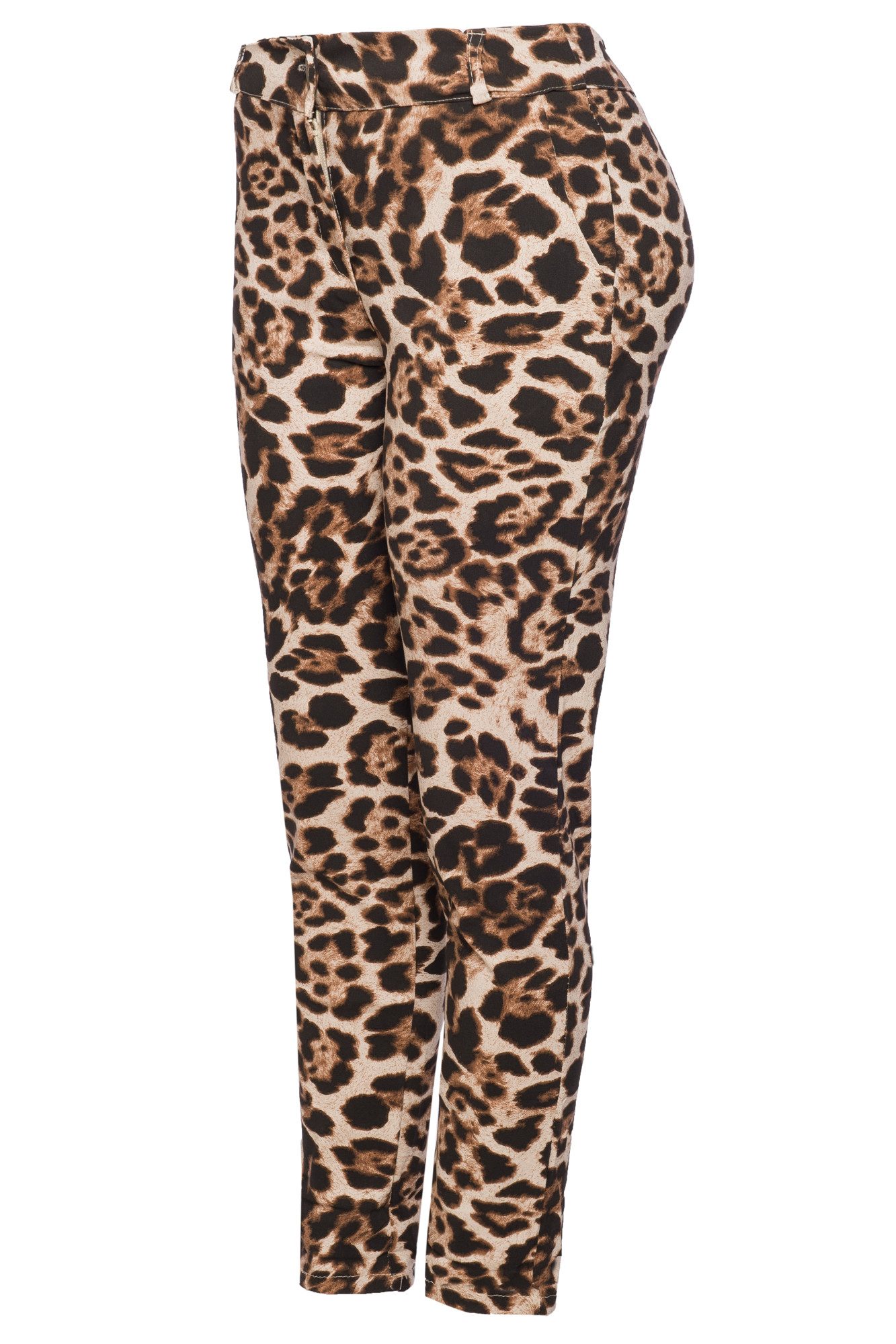 Kendindza Collection Stretch-Hose Damen Leo Print Hose elegant Leopardenmuster Stoffhose Stretch Animalprint Leoprint Leo Stretch