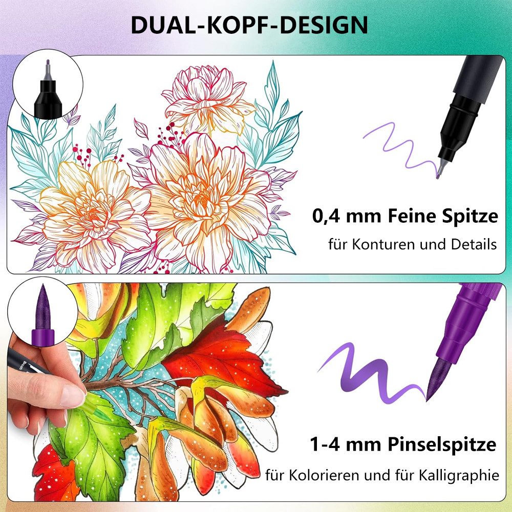 TUWENA Malstift Filzstifte Dual Pinselmarker, Acrylstifte 24 Farben Pinsel Feinespitze, (24-tlg), Doppelten Enden für Painting, Glas, Papier, Holz, Keramik, DIY – Bild 3 von 5
