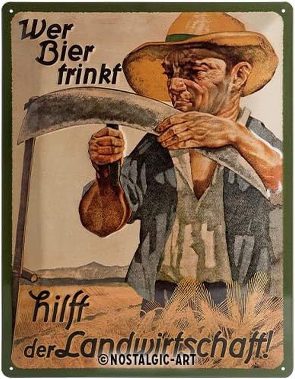Nostalgic-Art Metallschild Blechschild 30 x 40 cm - Wer Bier trinkt hilft der Landwirtschaft