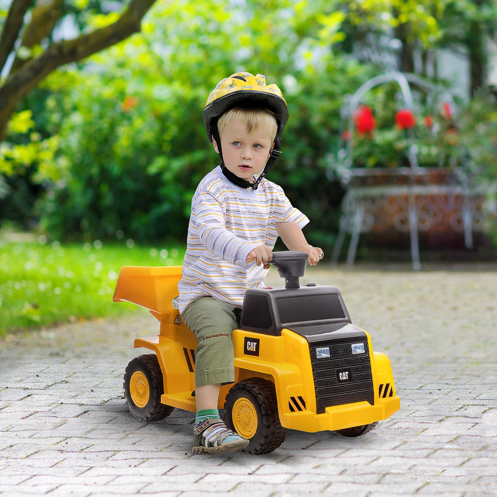HOMCOM Elektro-Kindertraktor Spielfahrzeug mit kippbarer Ladefläche, Hupe, Elektroauto für Kinder, Belastbarkeit 25 kg, (1-tlg), Gelb 74,5 x 36 x 43,5 cm