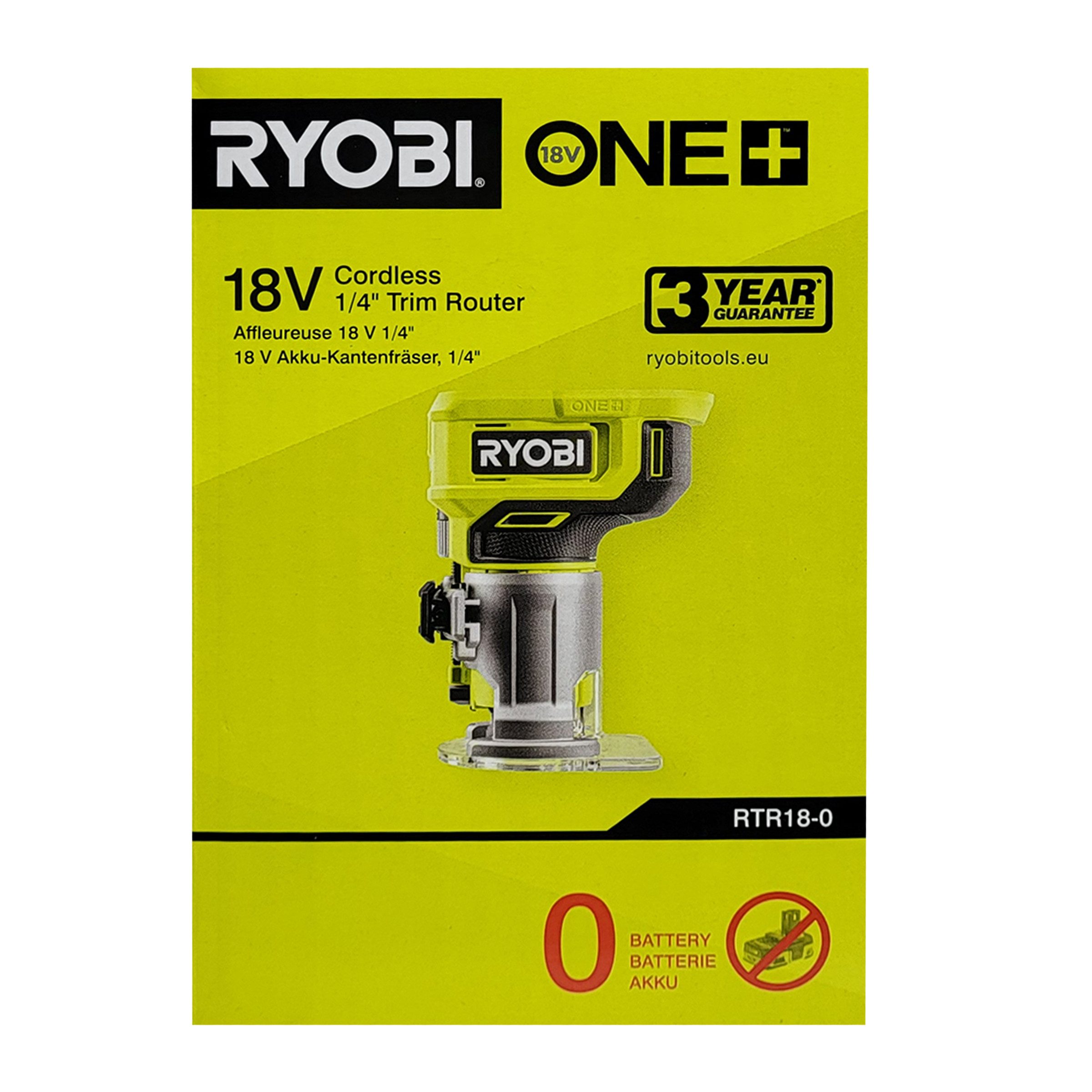 RYOBI Oberfräse Ryobi RTR18-0 - Akku-Oberfräse 18 V ONE+ (ohne Akku und Ladegerät), (1-tlg)