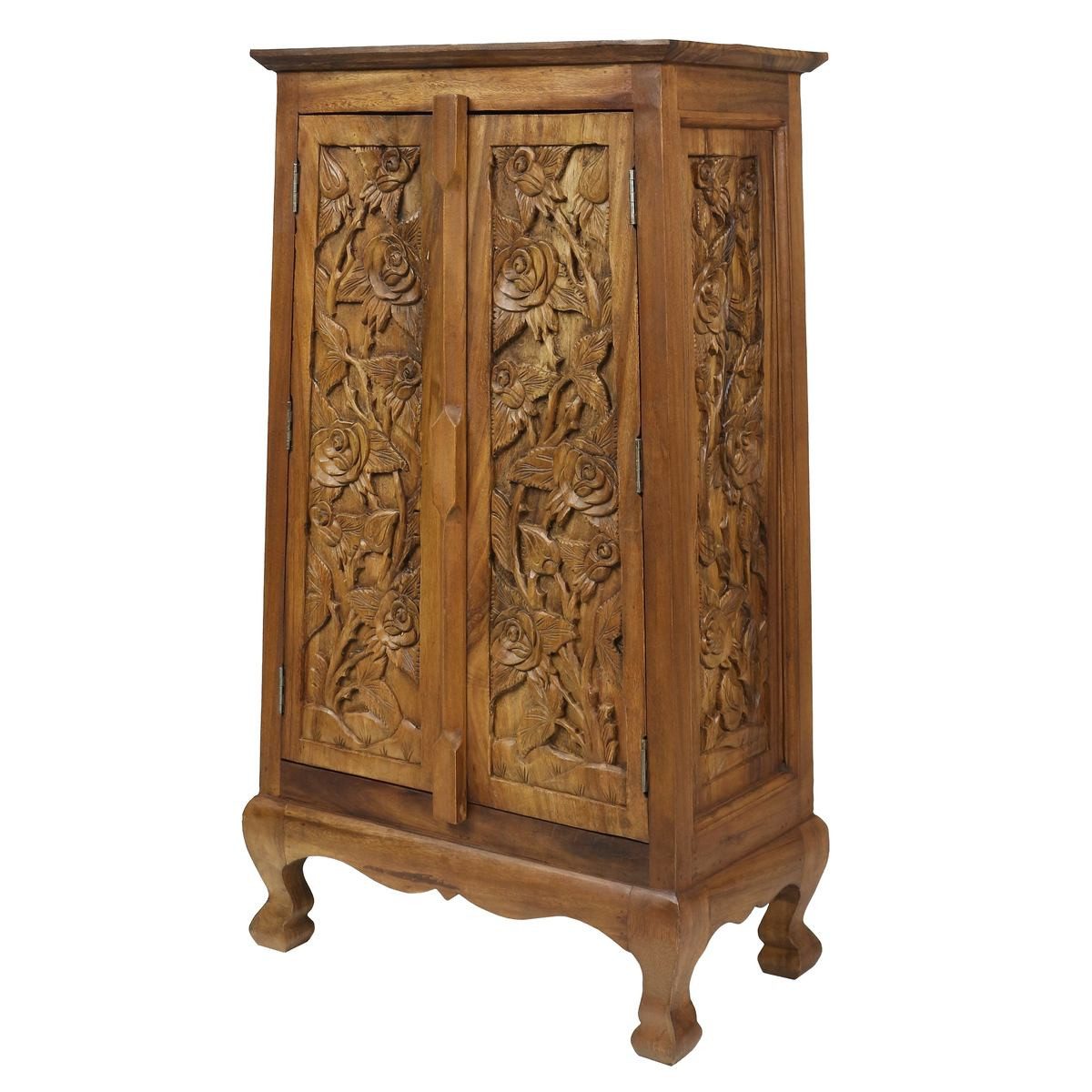 Oriental Galerie Mehrzweckschrank Schrank Blumen Rose Braun 100cm (1-St) Dielenschrank, Flurschrank, Barschrank, Asiatische Möbel