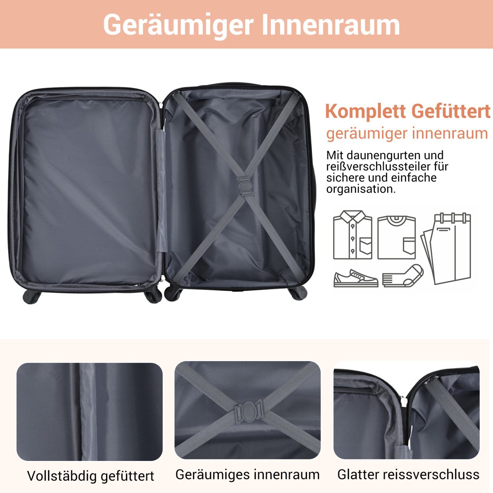 SEEZSSA Koffer Rollkoffer mit Handgepäck Rolle 4 Rosa 65x44.5x27.5cm , Rollkoffer ABS-Material, aus