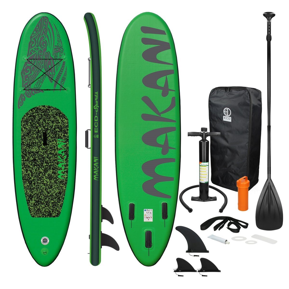 ECD Germany SUP-Board Aufblasbares Stand Up Paddle Board Makani Surfboard, Grün 320x82x15cm PVC bis 150kg Pumpe Tragetasche Zubehör | SUP-Boards
