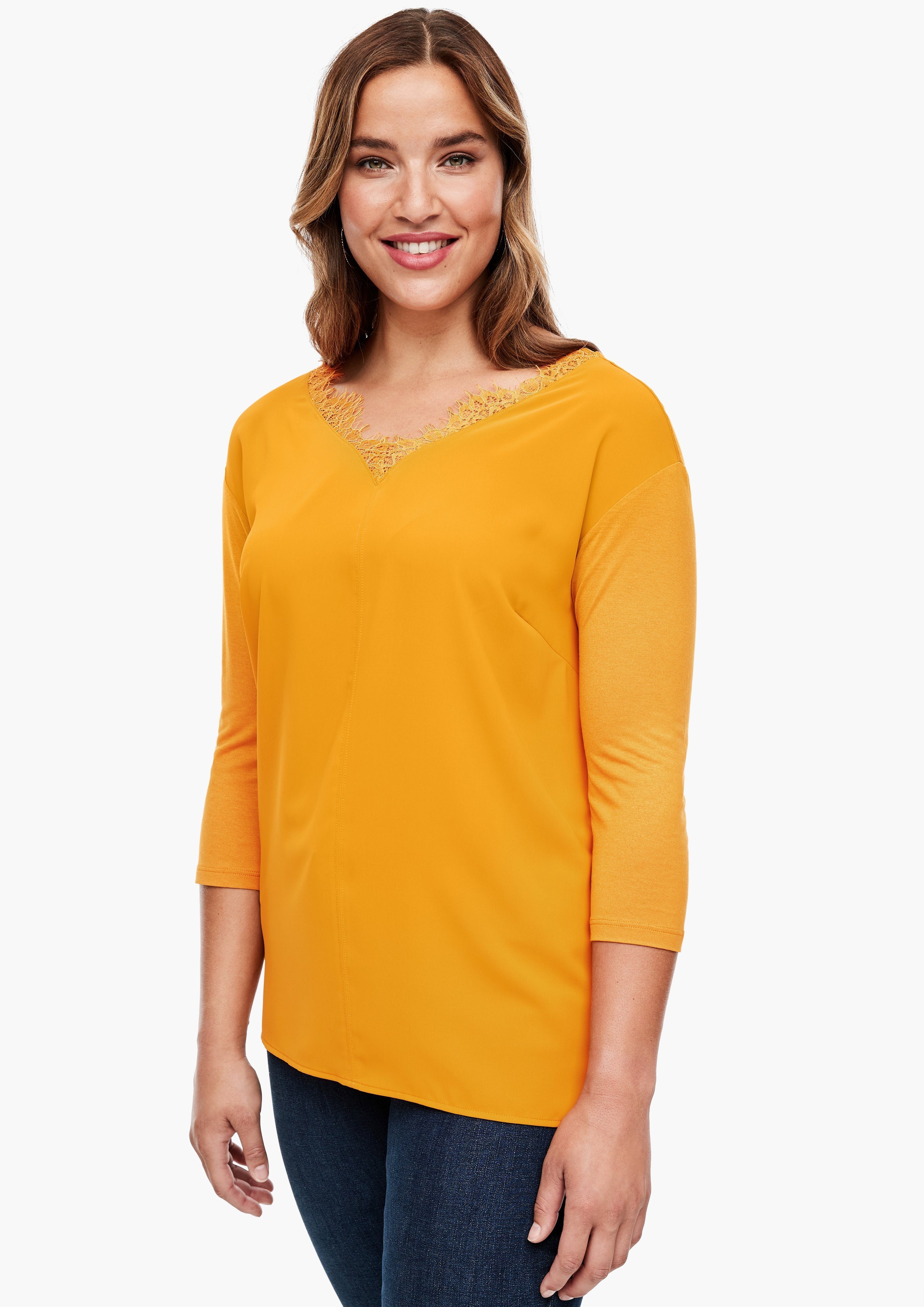 Damen Shirts TRIANGLE 3/4-Arm-Shirt Blusenshirt mit Spitze (1-tlg) Spitze