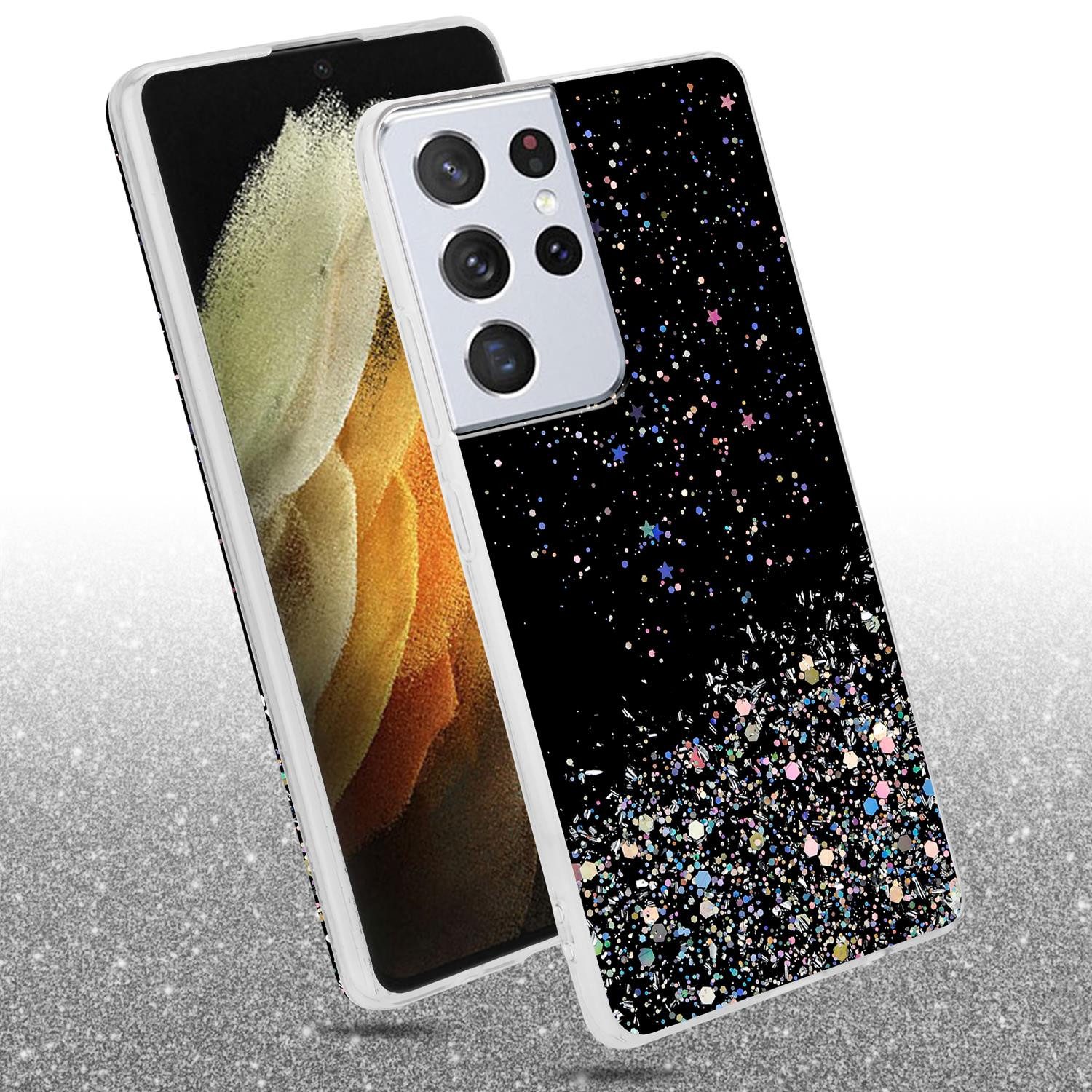 Cadorabo Handyhülle für Samsung Galaxy S21 ULTRA Hülle Samsung Galaxy S21 ULTRA, Flexible TPU Silikon Handy Schutzhülle - Hülle - mit Glitzer