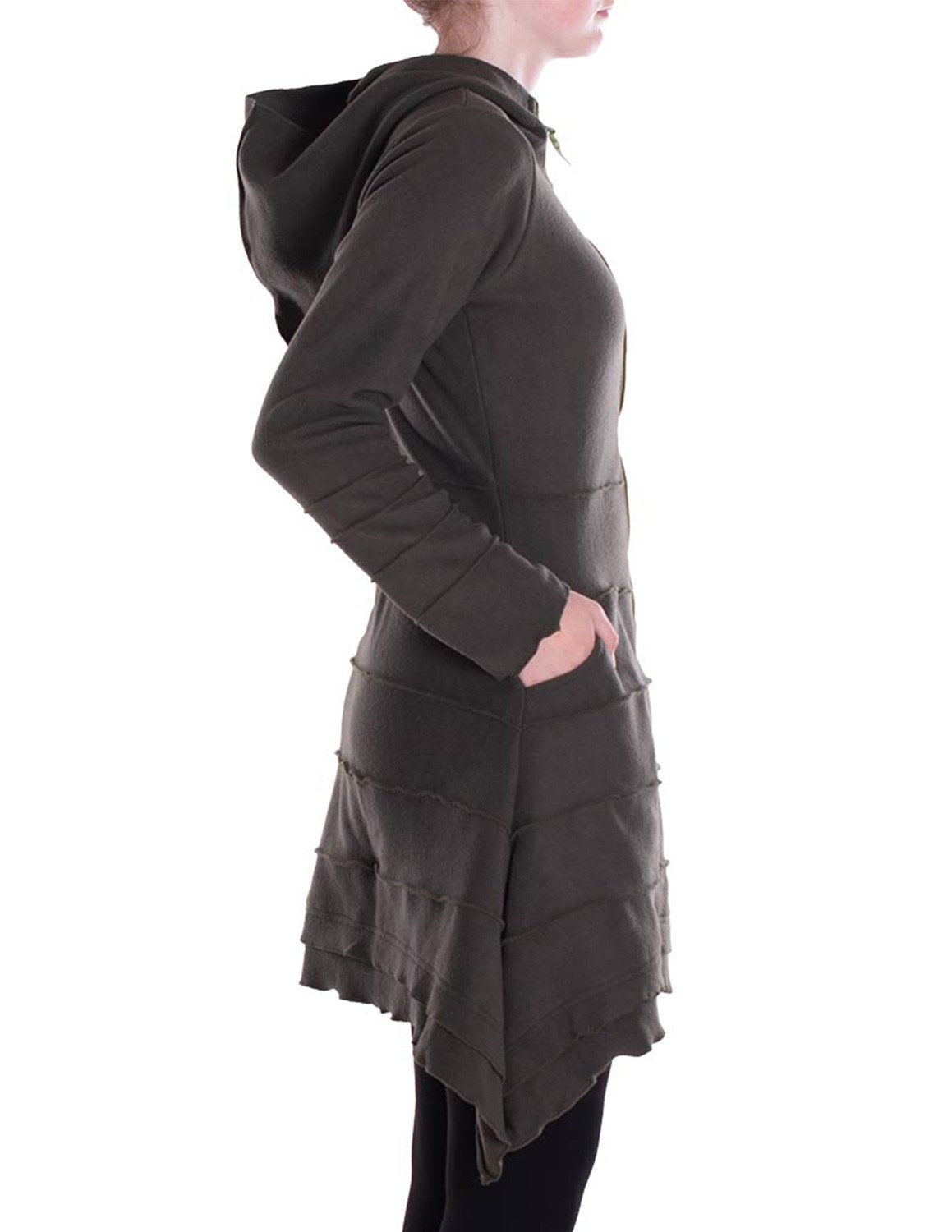 Vishes Kapuzenfleecejacke Damen Kapuzenjacke lang Elfen Zipfel-Jacke Fleece Übergangsjacke Hippie, Hoody Style, Alternative Bekleidung