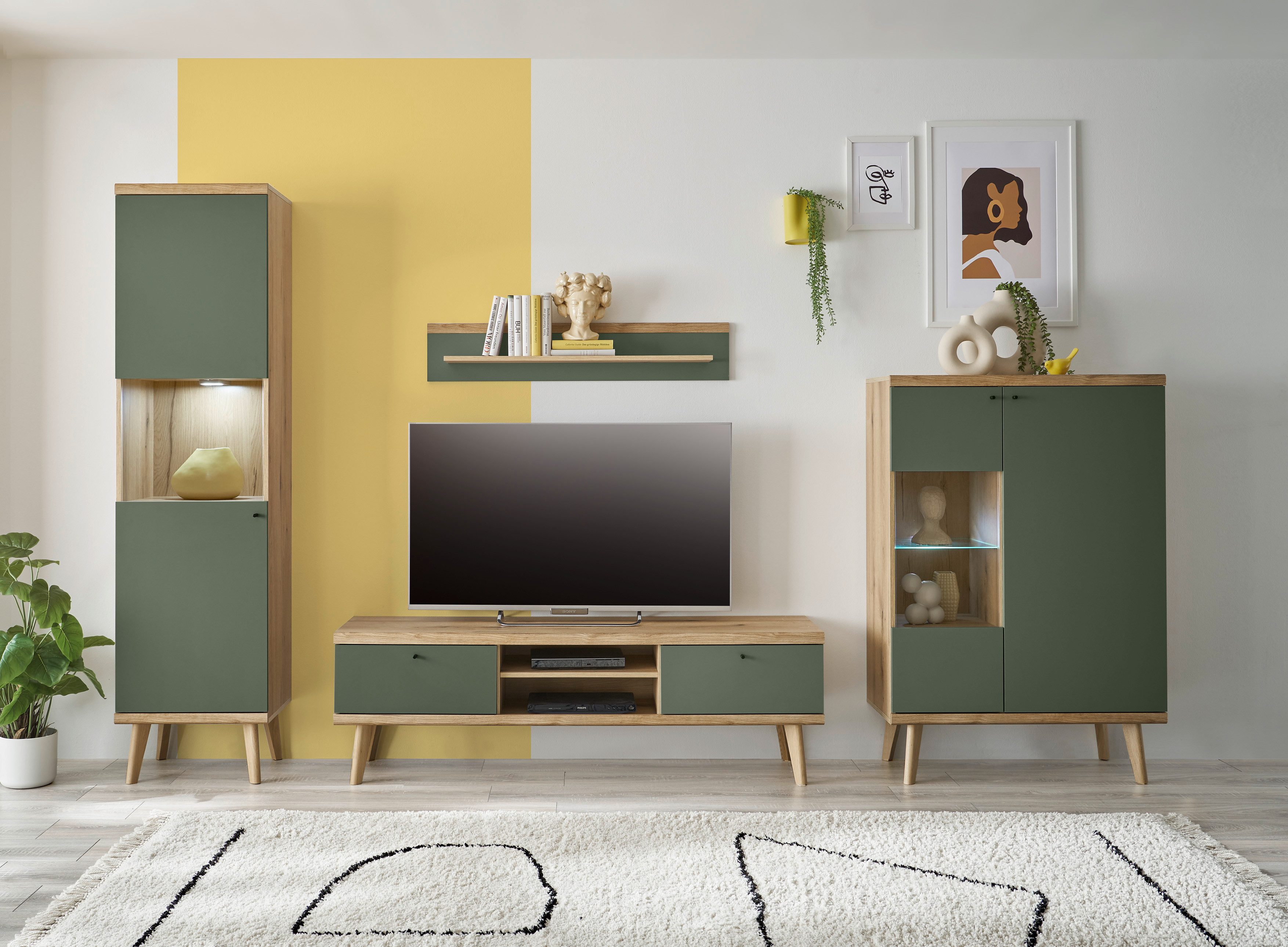 Home affaire Wohnwand MAVAS, (Set, 4-St), in moderner Trendfarbe, Griffe aus Metall (Schwarz), Breite 320 cm