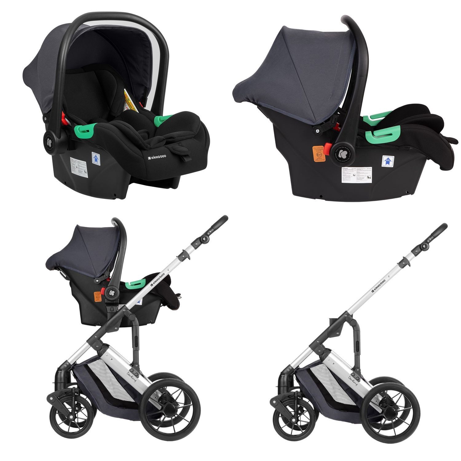 Kikkaboo Kombi-Kinderwagen Kinderwagen Darling 3 in 1, Sportsitz Tragetasche Autositz Wickeltasche