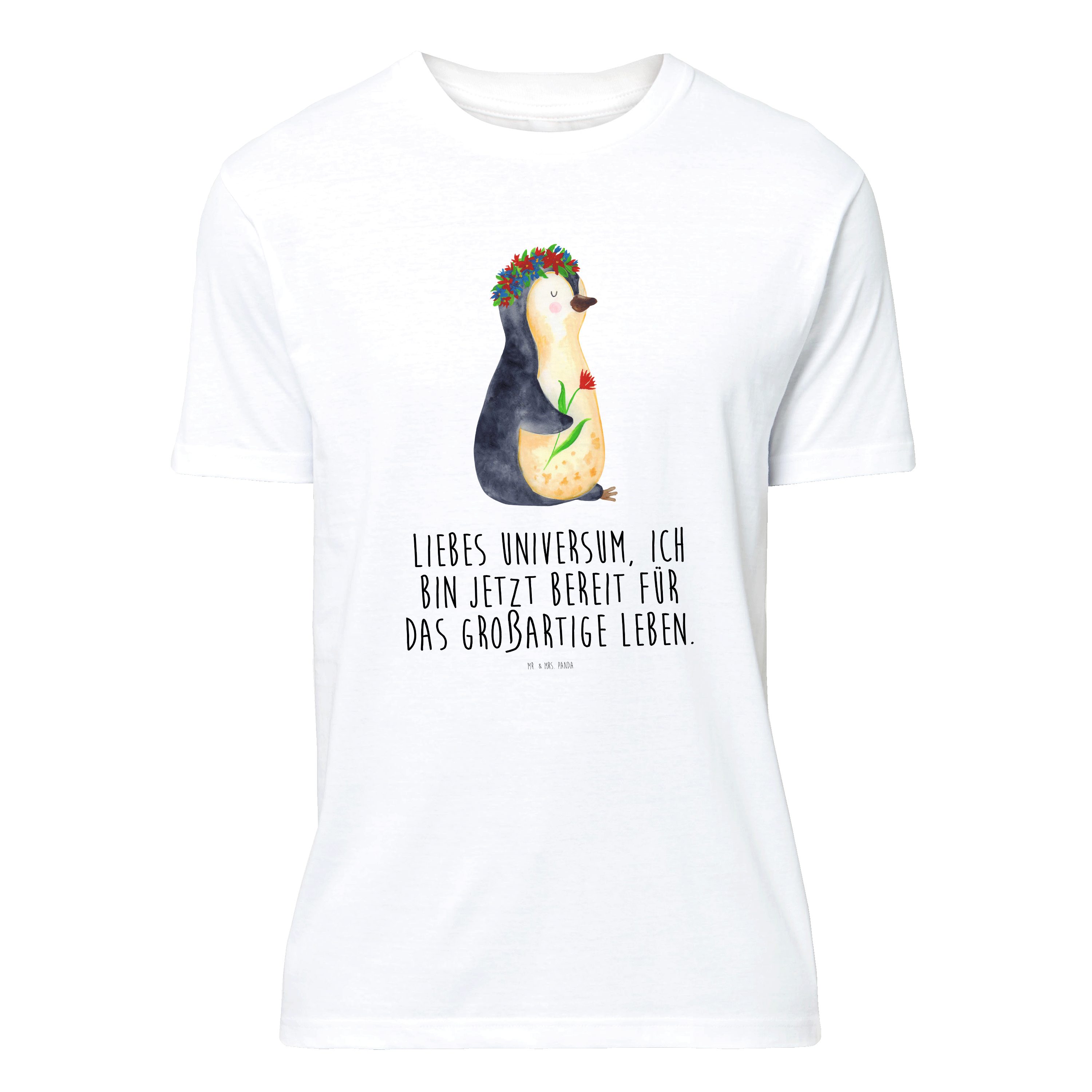 T-Shirt Pinguin Blumen, Shirt, Weiß, S T-Shirt, Tshirt, Jersey-Shirt, mit Mot