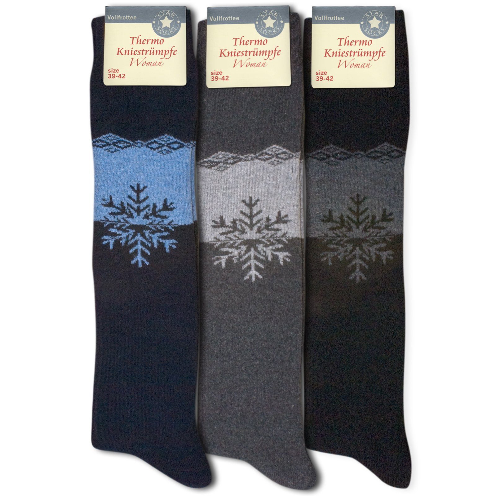 THERMO Die schwarz) grau Sockenbude vollfrottee Kniestrümpfe (Bund, dunkelblau 3-Paar,