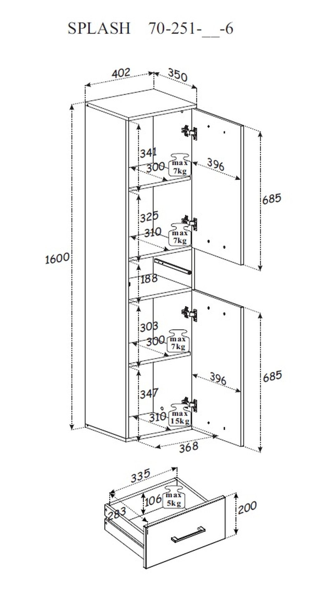 BEGA BBK Hochschrank 40 x 160 x 35 cm (B/H/T)