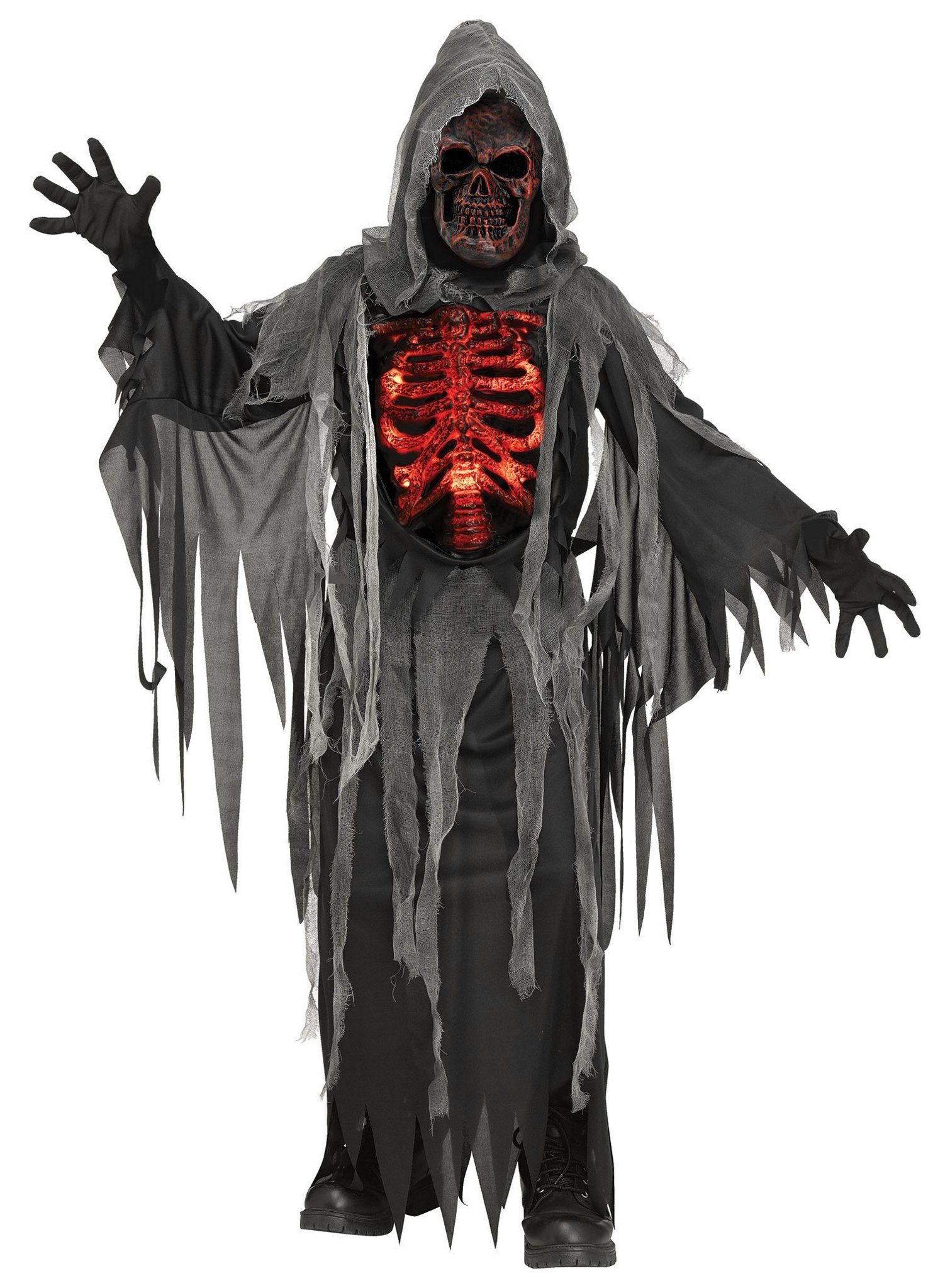 Fun World Teufel-Kostüm Leuchtendes Skelett-Dämon Kinderkostüm - Halloween, Verwandle deinen kleinen Schrecken in einen leuchtenden Todesdämon!