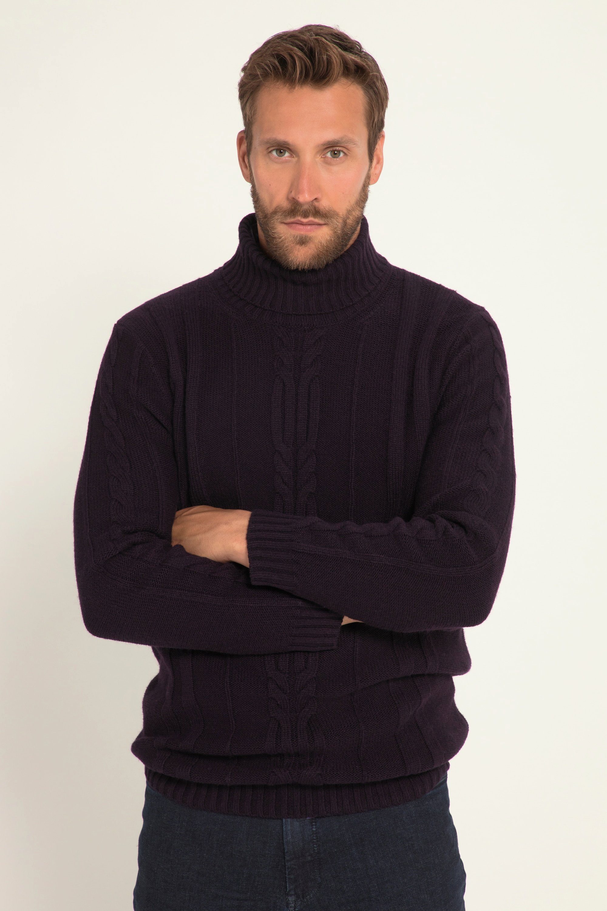 Rundhalspullover Rollkragenpullover Wollmix vorne Zopfmuster