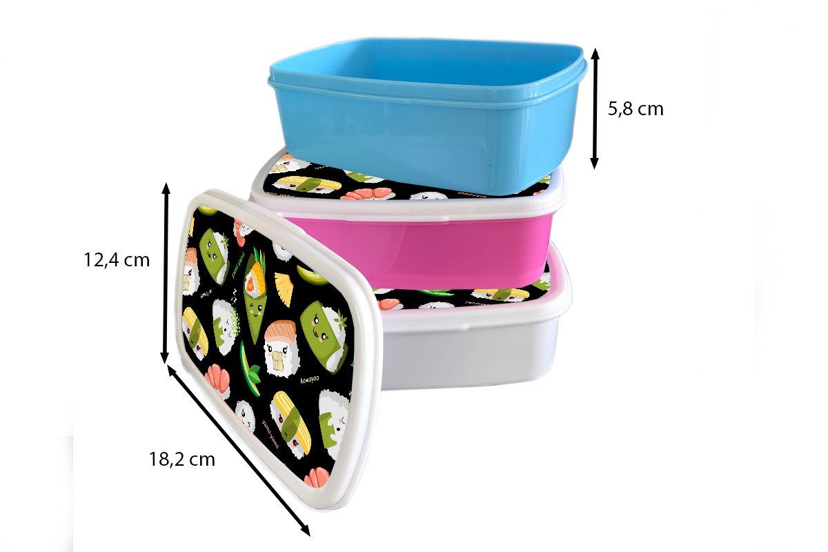 rosa Lunchbox Kawaii - Sushi Kunststoff Brotbox Brotdose - MuchoWow Mädchen, Snackbox, für Kunststoff, Schablonen, Kinder, (2-tlg), Erwachsene,