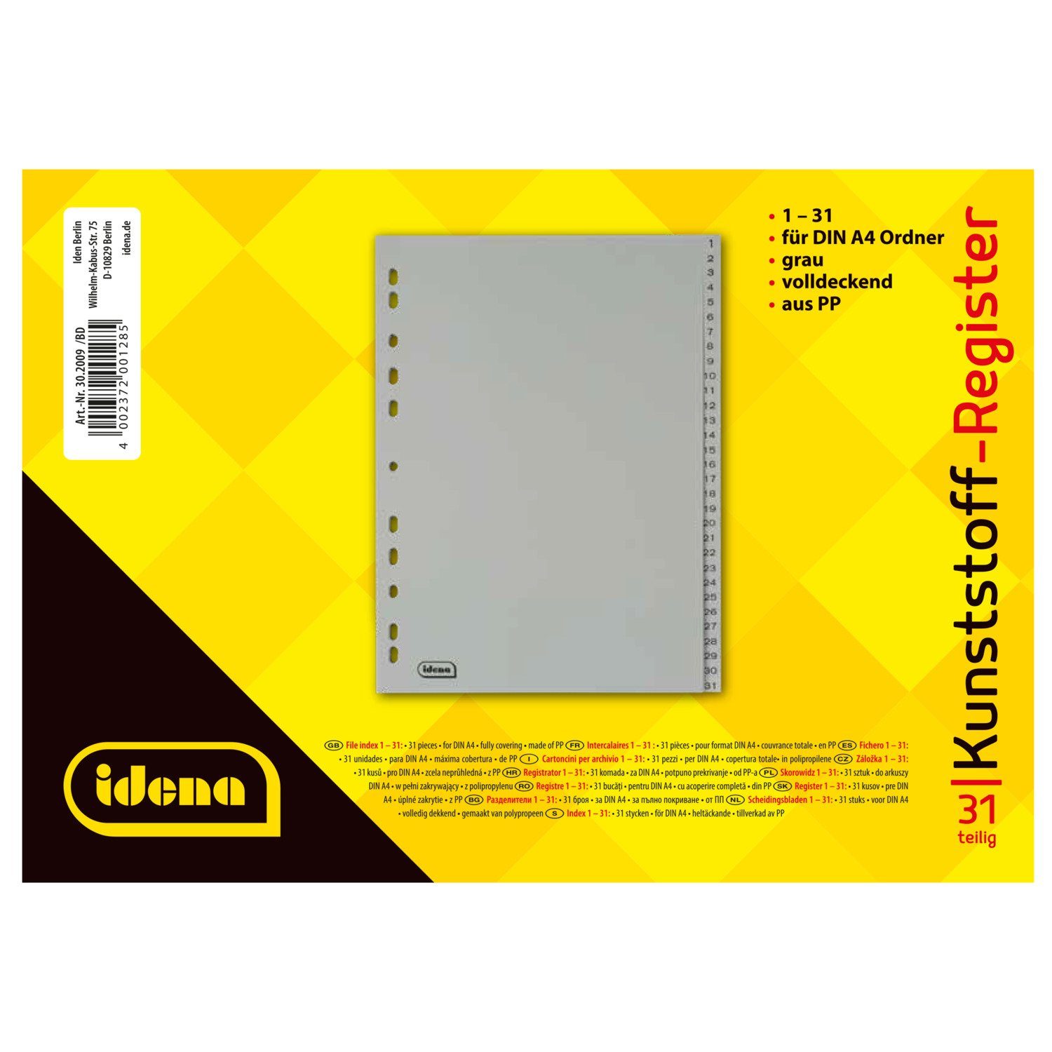 Idena Hefter Idena 302009 - Register nummeriert 1-31, für DIN A4, aus Kunststoff