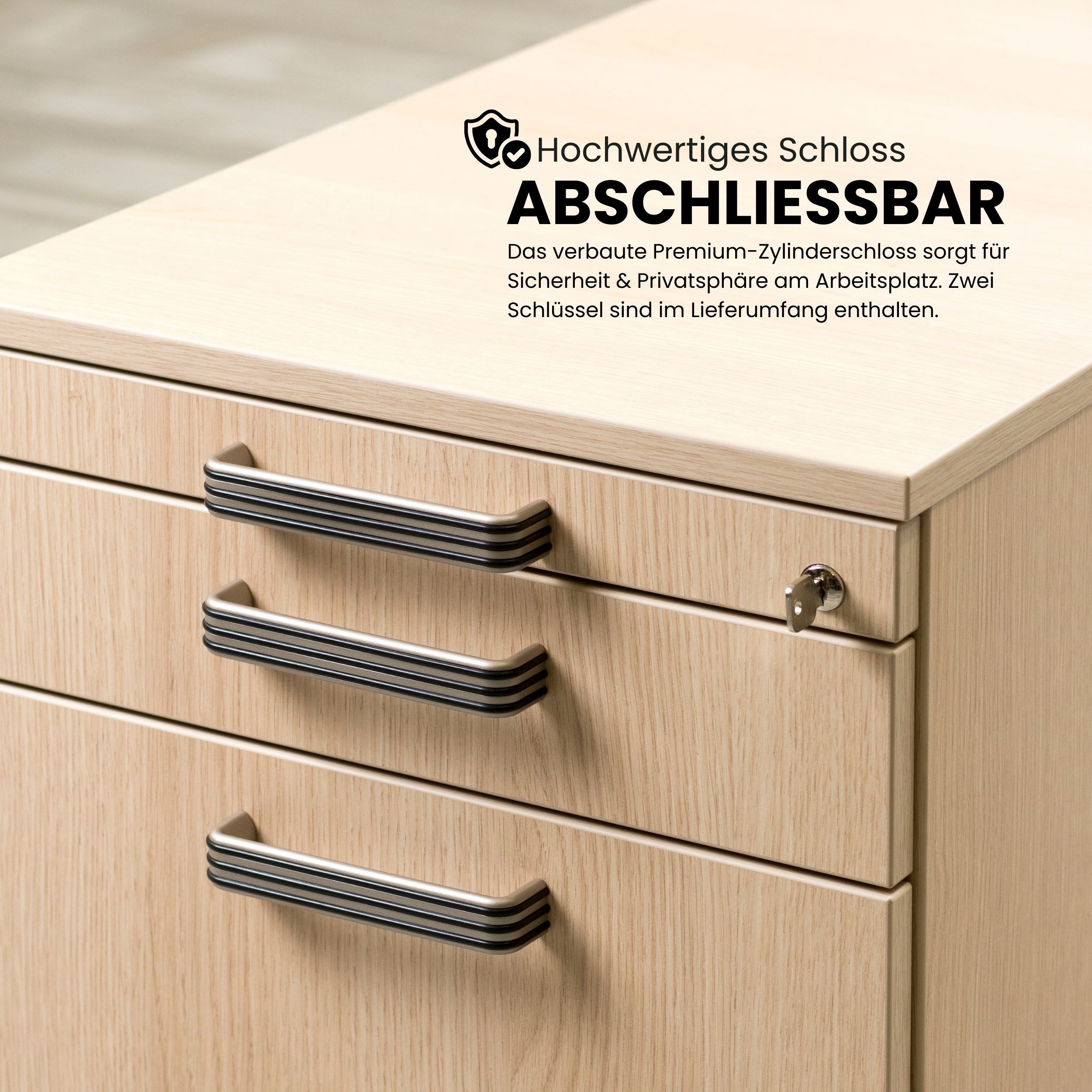 bümö Rollcontainer office Bürocontainer - mit 3 Schubladen, Dekor: Grau mit Bügelgriff (Metall)
