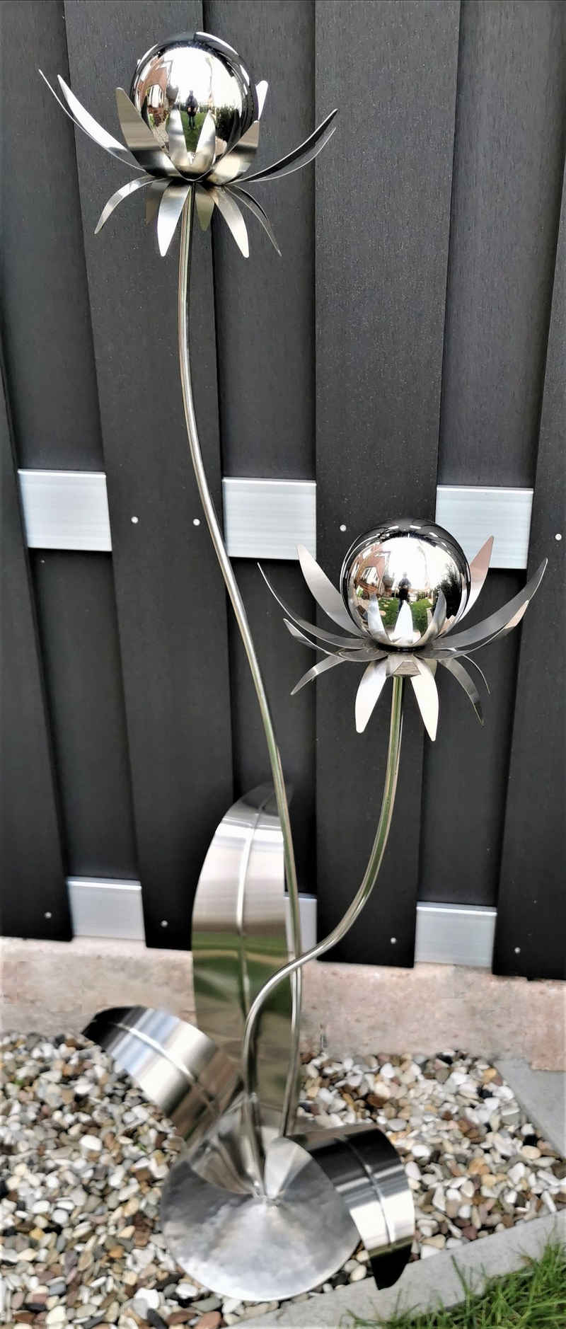 Jürgen Bocker Garten-Ambiente Gartenstecker »Skulptur Blume Milano Edelstahl 120 cm Kugel Edelstahl poliert mit Standfuß Deko Gartendeko«