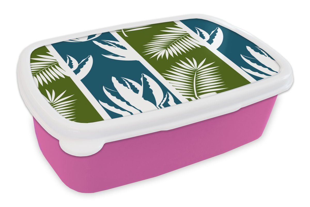 Kunststoff, Brotdose Lunchbox für Blätter Hawaii, Erwachsene, Kinder, - Mädchen, Snackbox, Brotbox - MuchoWow rosa Gestaltung Kunststoff (2-tlg), Tropisch -