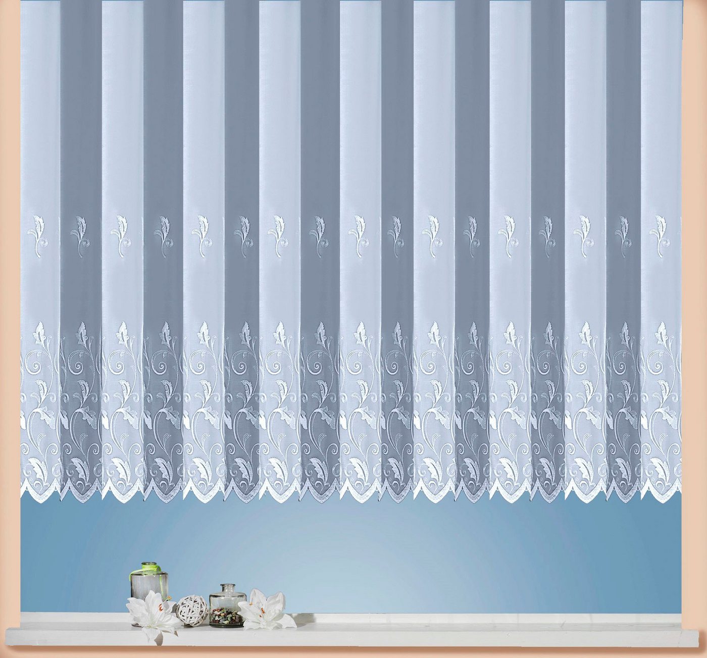 Weckbrodt Gardine Brüssel (1 St), Kräuselband, halbtransparent, Voile, echte Stickerei, Voile, halbtransparent, Bordüre, Kante, gebogt, Store