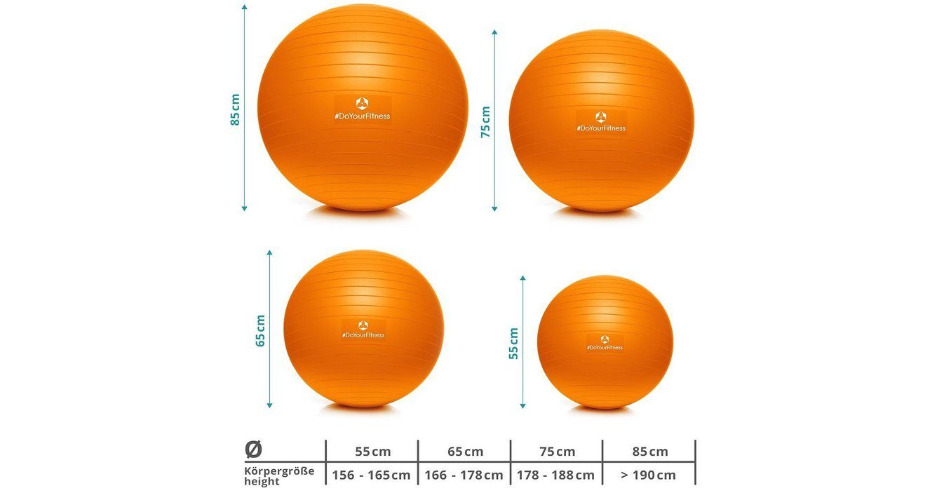 #DoYourSports Orion & belastbar 150kg Pumpe, 55-85cm Gymnastikball Fitnessball inkl. Durchmesser
