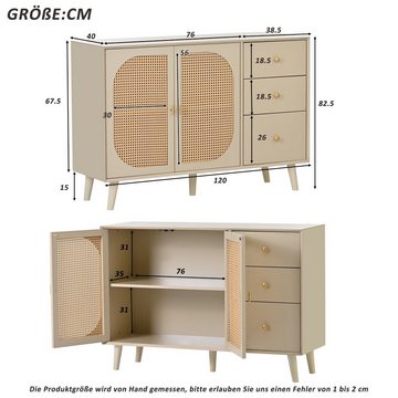 Celya Sideboard Drawer cabinet, vertical storage side panel TV table, width 120 cm, Alle Oberflächen sind wasserdicht, Zertifizierte E1 Spanplatte, Großer Stauraum
