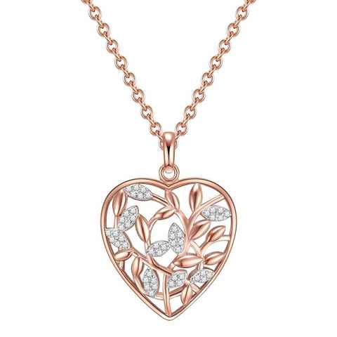 Rafaela Donata Silberkette Herzkette aus Sterling Silber, rosevergoldet, Zirkonia