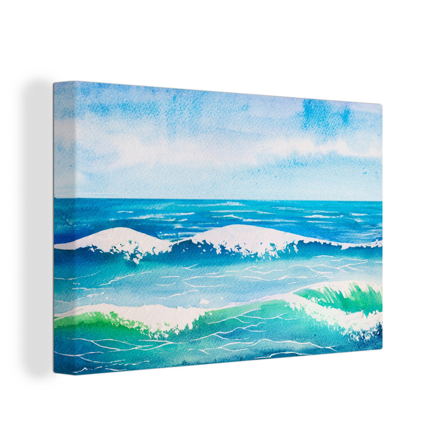OneMillionCanvasses® Leinwandbild Aquarell - Golf - Meer, St), Wandbild (1 Wanddeko, 30x20 cm Aufhängefertig, Leinwandbilder