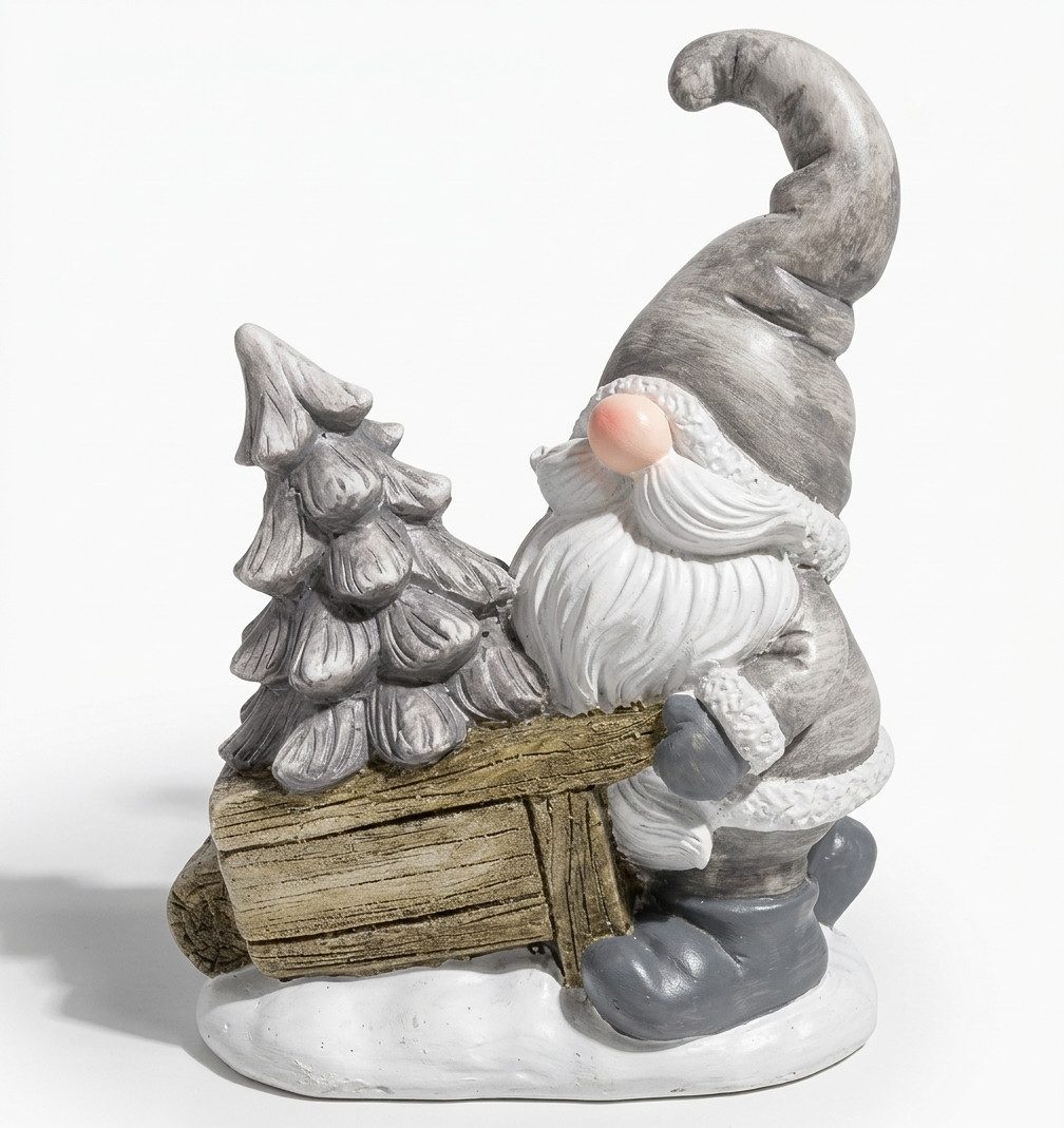 Home-trends24.de Weihnachtsfigur Wichtel Weihnachten Deko Winter Tisch Schubkarre Figur 27 cm