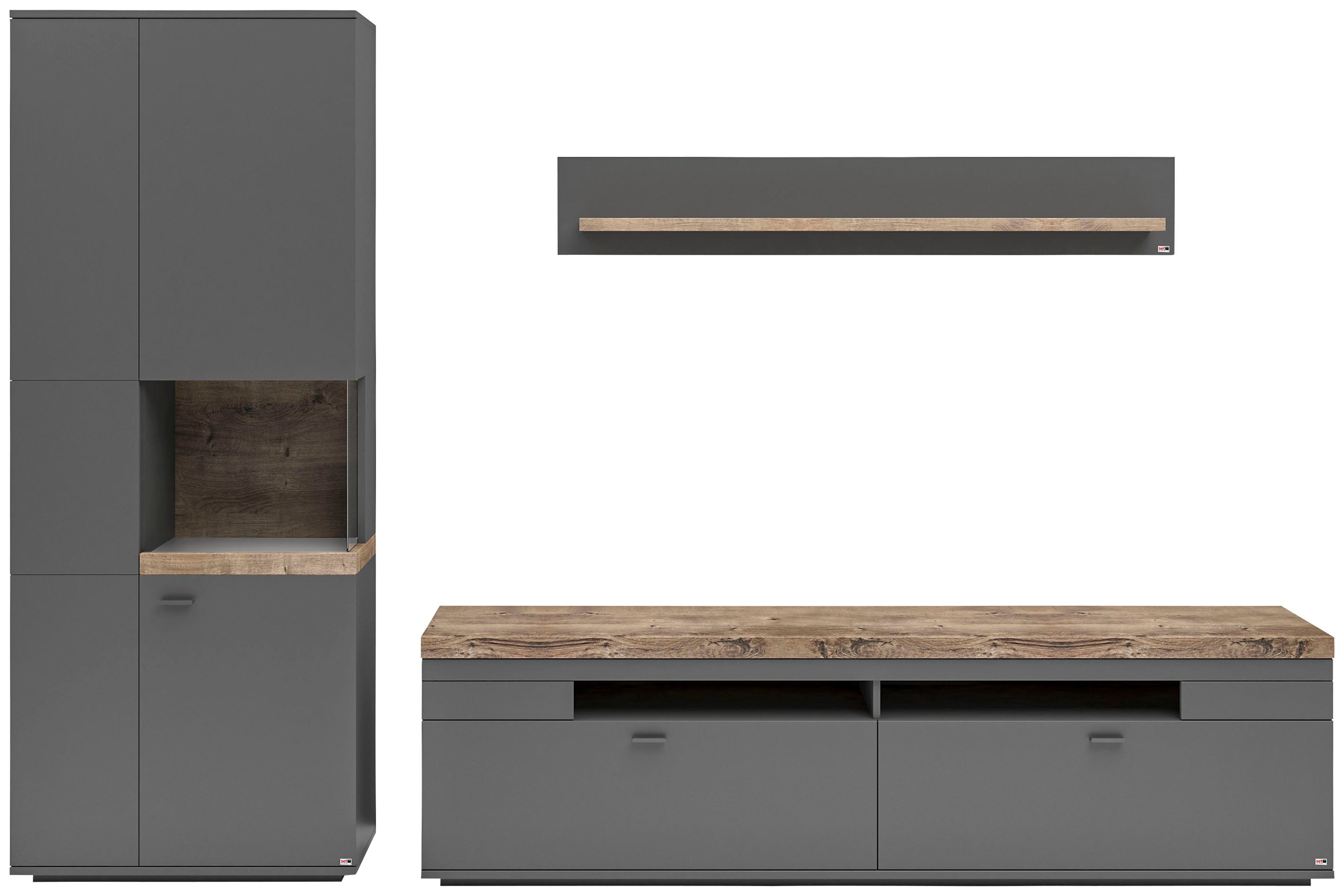 set one by Musterring Wohnwand Lancaster, 3-teilig mit Fronten in weiß oder grau, Breite ca.300cm