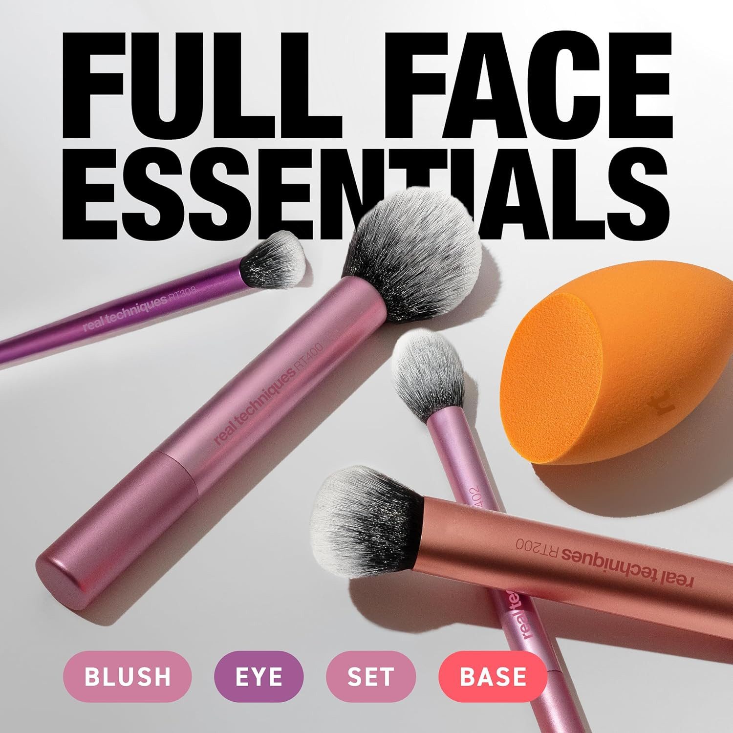 Real Techniques Make-up Set Everyday Essentials – 5-teiliges Make-up-Pinsel- & Schwamm-Set, für Foundation, Rouge, Bronzer, Lidschatten und Puder