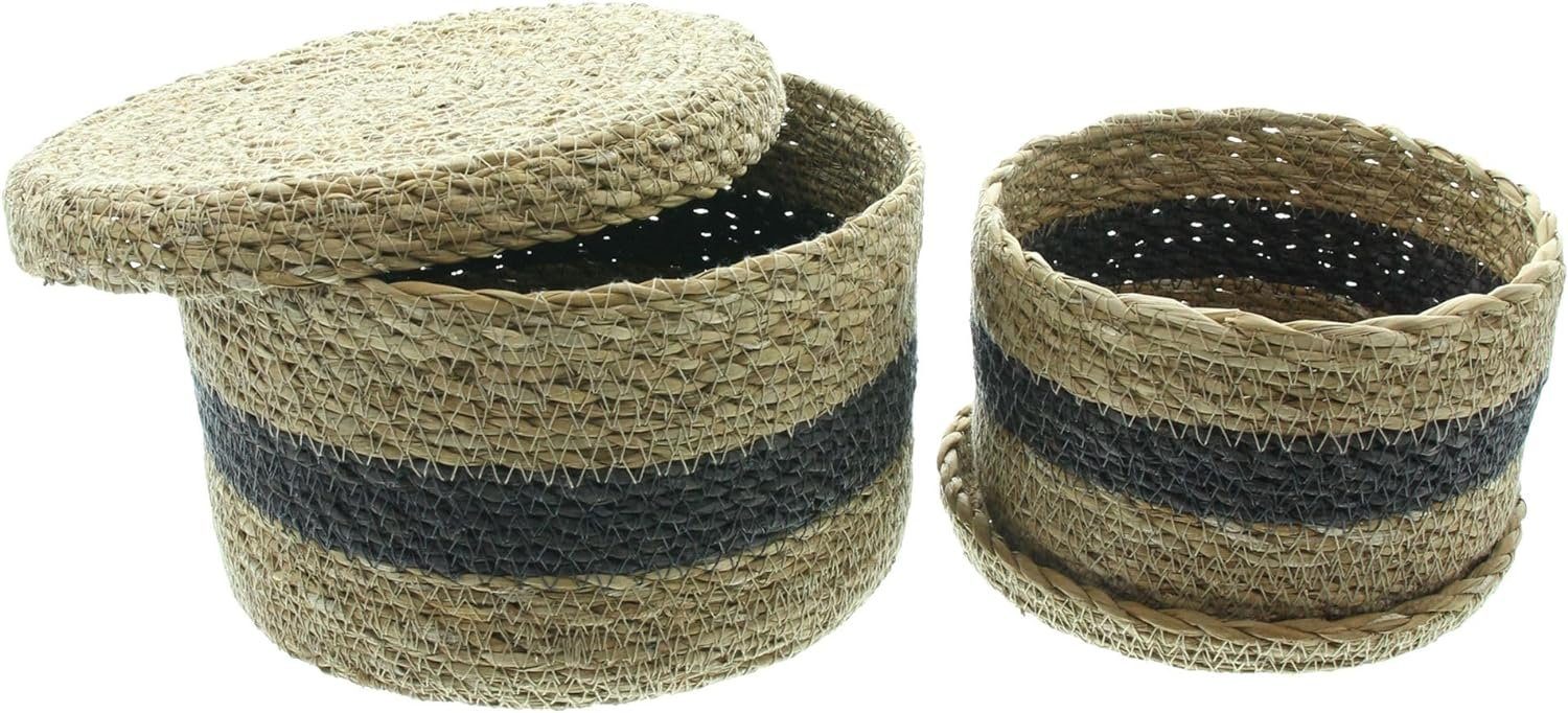 Dekoleidenschaft Aufbewahrungskorb "Karima" aus Seegras, natur / braun, mit Deckel, Aufbewahrungsbox (2 St., im Set), handgefertigt, Ordnungsbox, Badkorb, Aufbewahrungskörbchen, Korbset