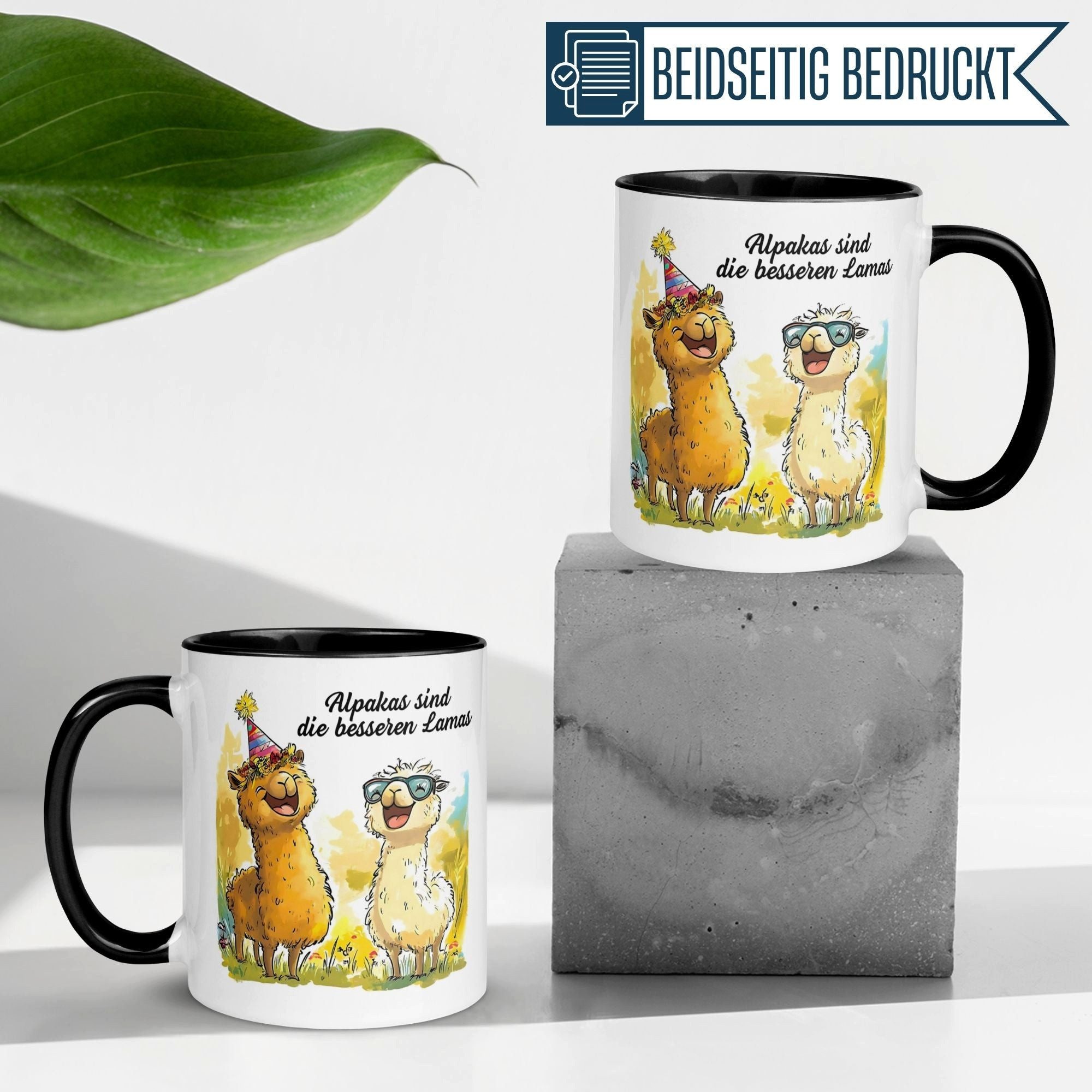 Momentals Tasse Alpaka – „Alpakas sind die besseren Lamas“ – lustiger Geschenk Becher, Gratis Versand · Links-&Rechtshänder · Spülmaschinenfest