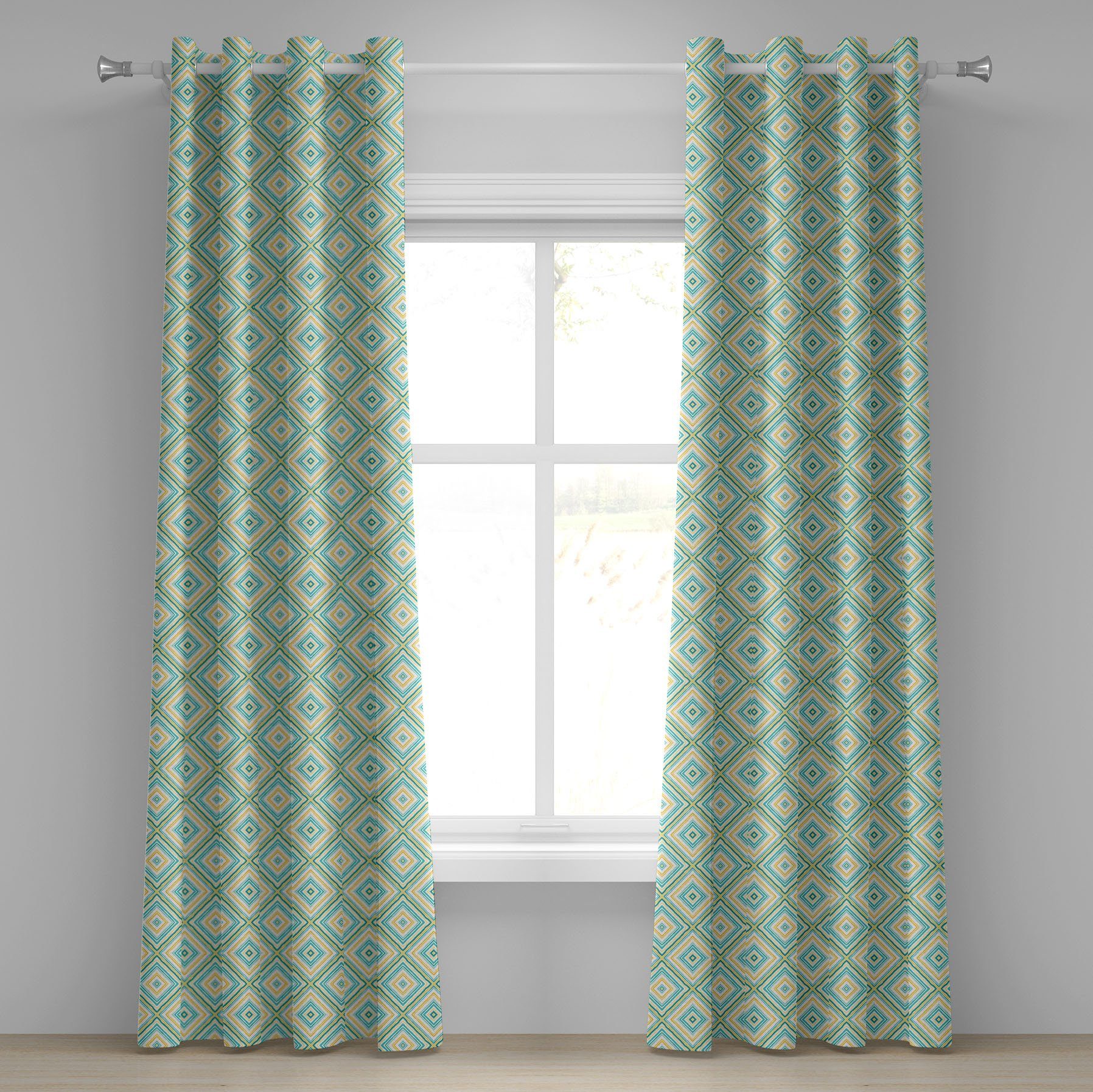 Angebot ermöglichen Gardine Dekorative 2-Panel-Fenstervorhänge für Schlafzimmer Wasser Rhombus Frühlingsfarben Abakuhaus, Wohnzimmer, in