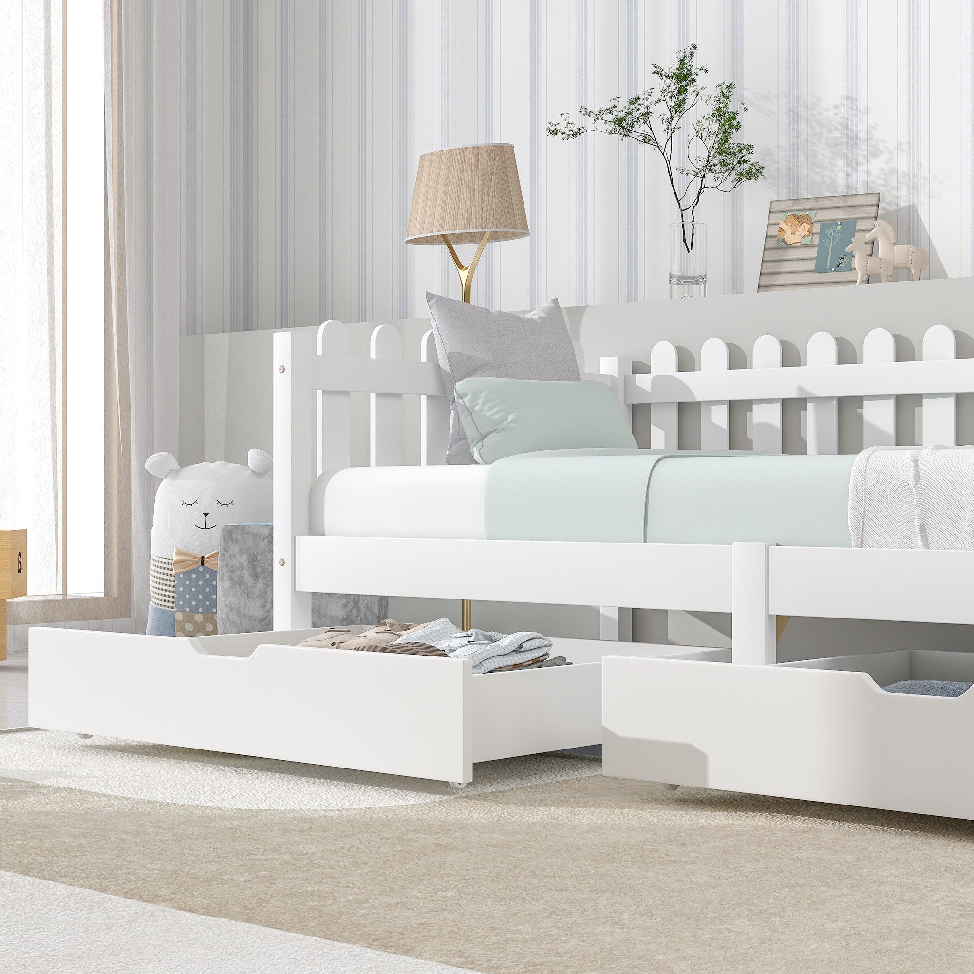 i@home Bettschubkasten Zwei Schubladen, Stauraum unter dem Bett, weiß, Geeignet für verschiedene Bett, nur Schubladen, 93x67x20cm