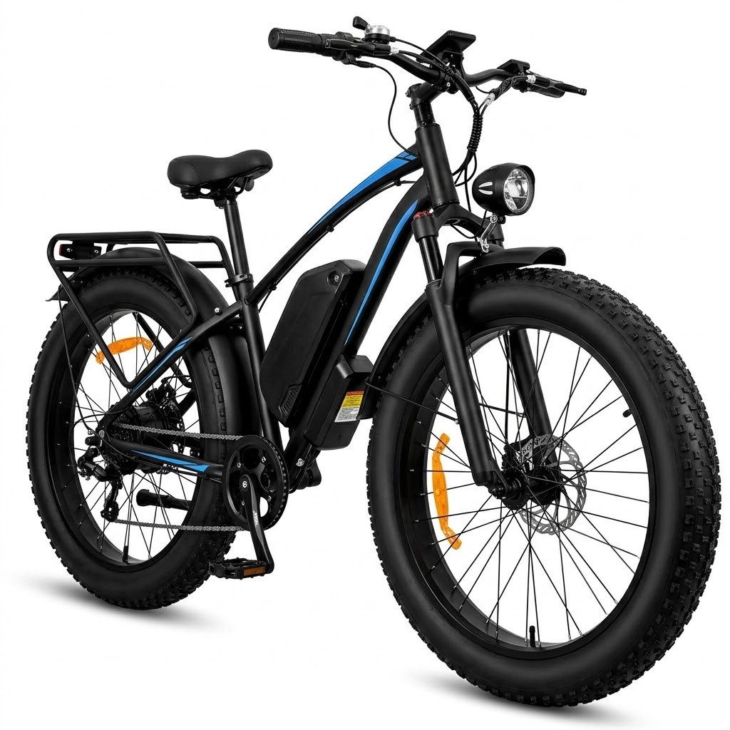 kowdom E-Bike E‑Bike Dual Motor 26 Zoll 150 km Reichweite Fat Tire Hydraulikbremse, 7 Gang 7-Gang Kettenschaltung Schaltwerk, Dual‑Motor, 1200 Wh, (Einzelstück), Dual‑Motor Vollgefedert Hydraulikbremse 25 km/h legal