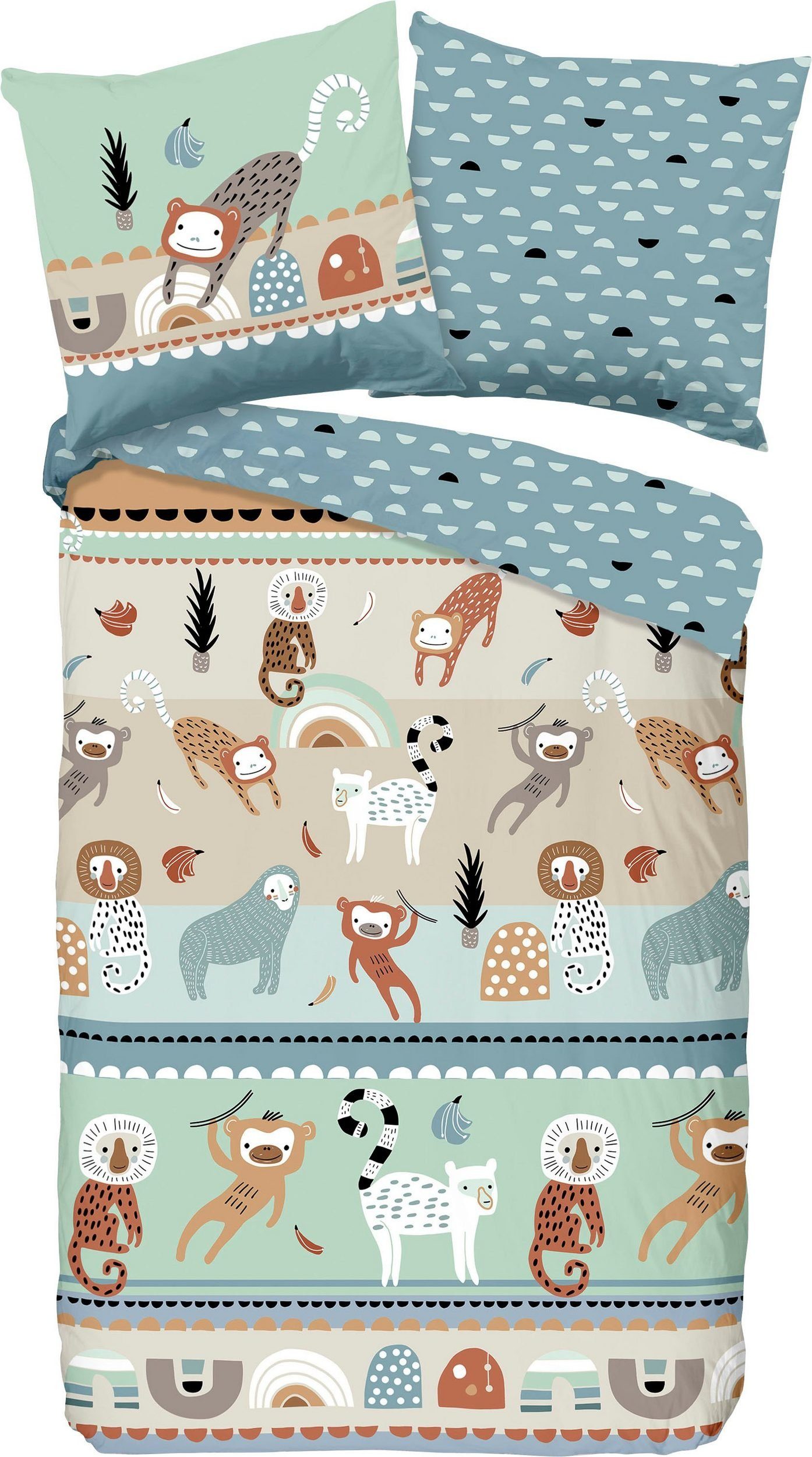 good morning Kinderbettwäsche Play Bettwäsche-Set Bettbezug & Kissenbezüge, Renforcé, 2 teilig, mit Tierprint