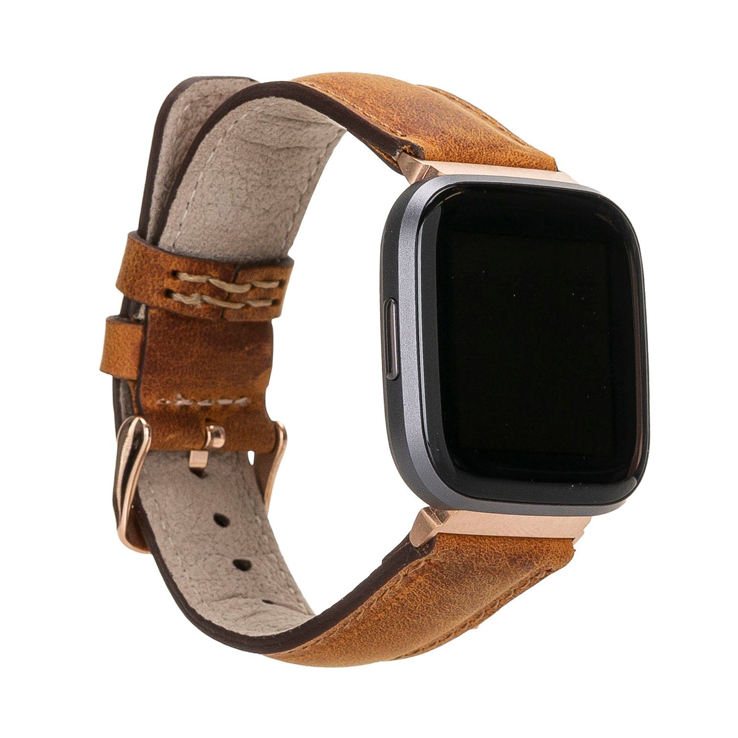 Smartwatch-Armband 2 4 3 Echtes Leather Armband Ersatzarmband Leder Versa / Hellbraun Renna & / Fitbit Sense