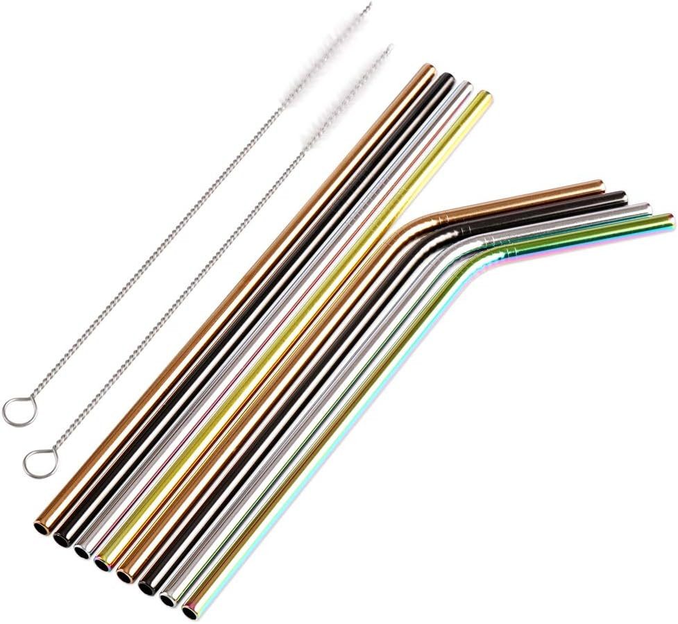 H&S Bastel-Strohhalme H&S 8er Edelstahl Strohhalme wiederverwendbar, bunt, lang