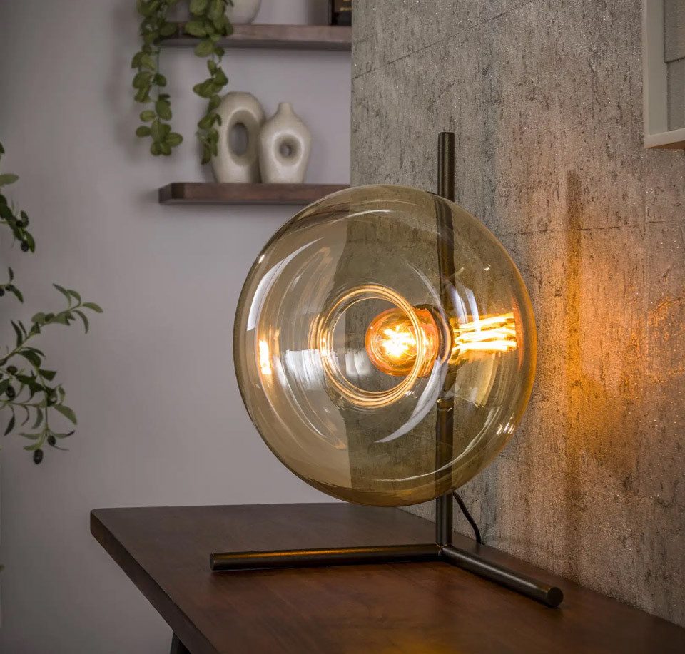 leven! Annekathrin Storkebaum LED Tischleuchte Tischlampe SOUL Lampenschirm rund aus Glas bernsteinfarben
