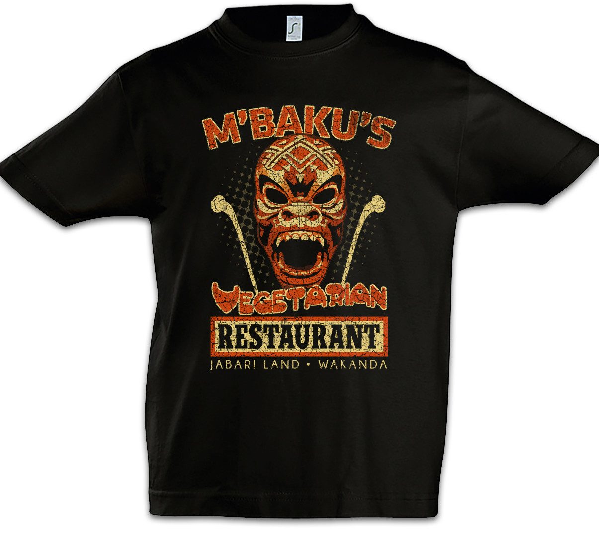 Print-Shirt M'Baku's Vegetarian Restaurant Kinder T-Shirt Black Kingdom Chadwick