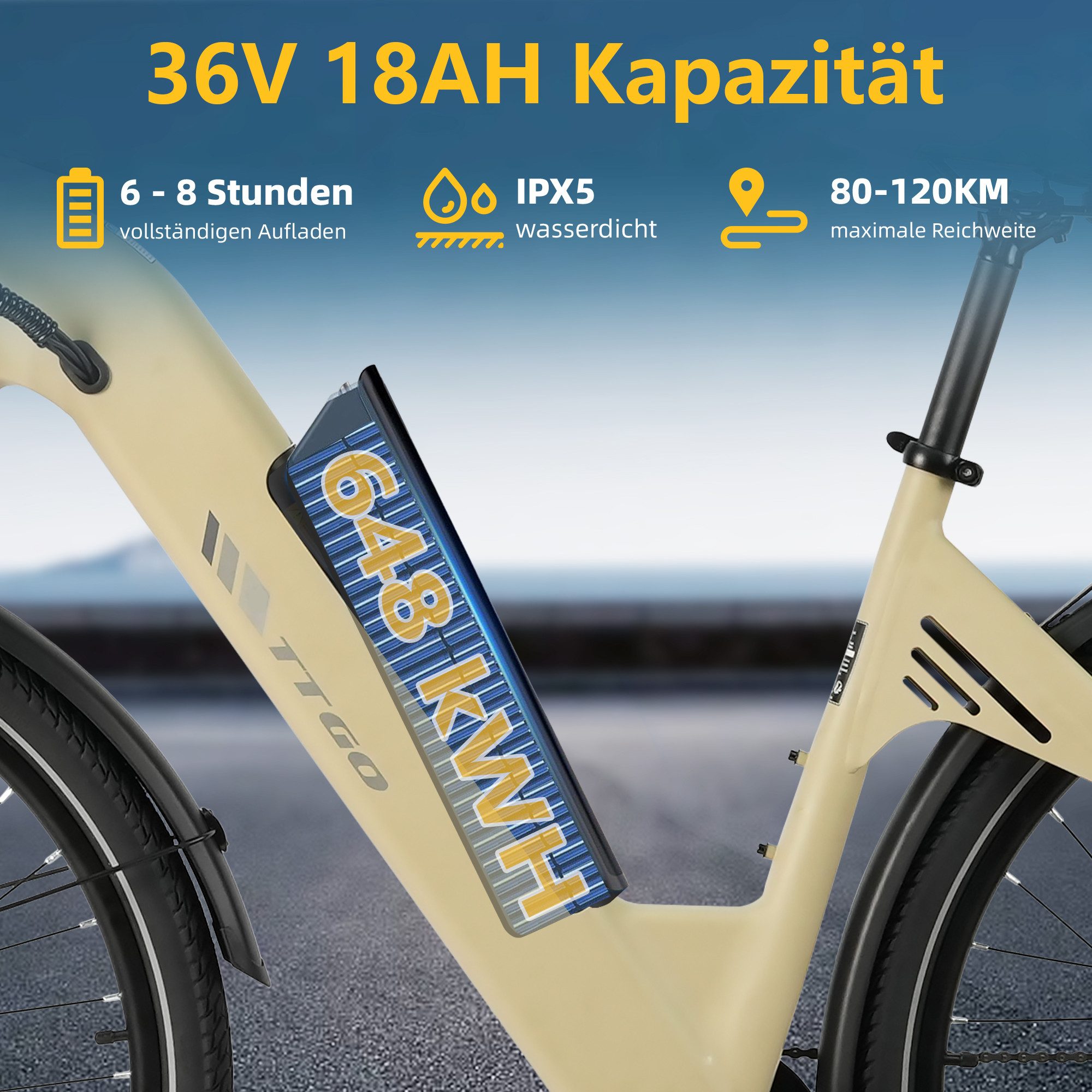 TTGO E-Bike Cityrad 28 Zoll, 120km, Elektrofahrrad für Damen und Herren, Tiefeinsteiger, 7 Gang SHIMANO, Kettenschaltung, Heckmotor, 650 Wh, (für ca. 160–195 cm), 5 Stufen, Leicht nur 26kg, Pedelec bis zu 125kg, Aluminiumrahmen