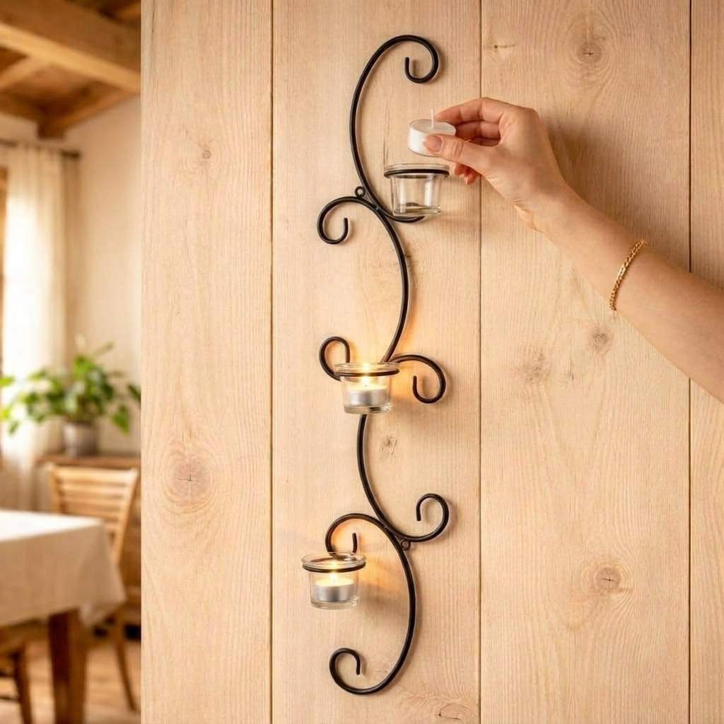 DanDiBo Kerzenleuchter Metall Wand Schwarz Emma 68 cm Teelichthalter Kerzenhalter, Wandleuchter Wandteelichthalter Wandkerzenhalter – Bild 4 von 5